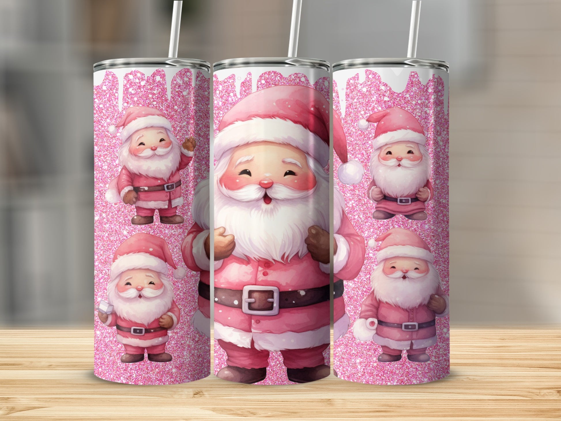 Pink Glittery Santa Claus Design Tumbler Product