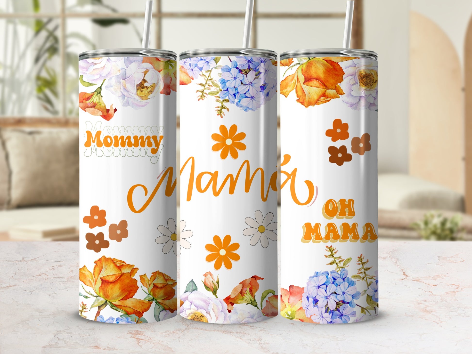 Floral Design Mommy Mamá Oh Mama Drink Tumbler