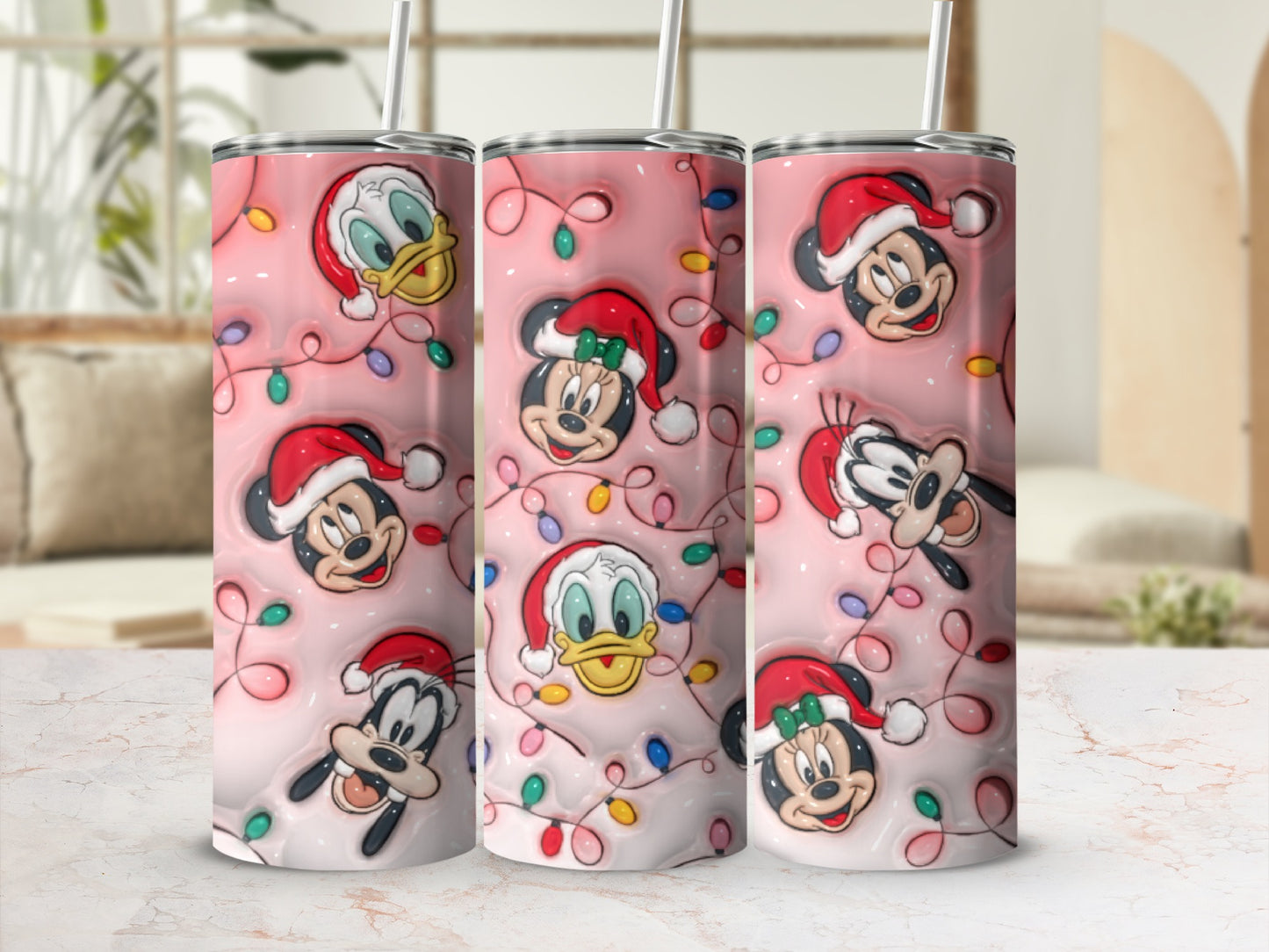 Christmas Cartoon Characters Tumbler with Festive Lights
