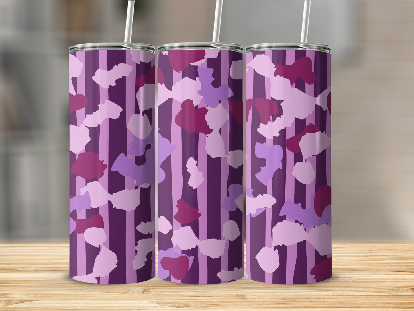 Purple Camouflage Striped Design on Tall Tumbler