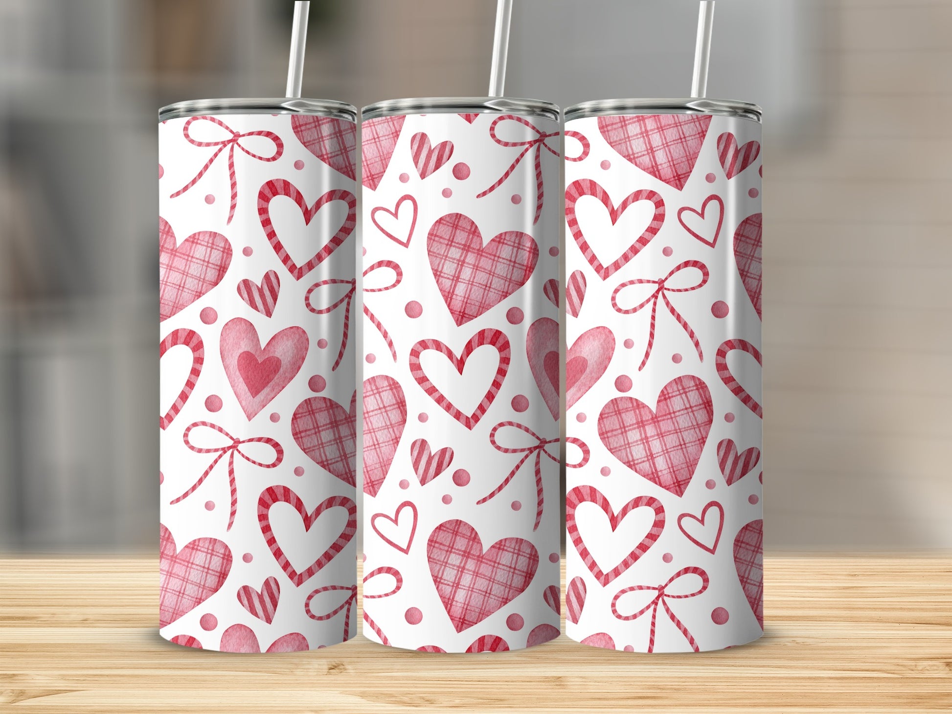Pink and White Heart Pattern Design Tumbler Product