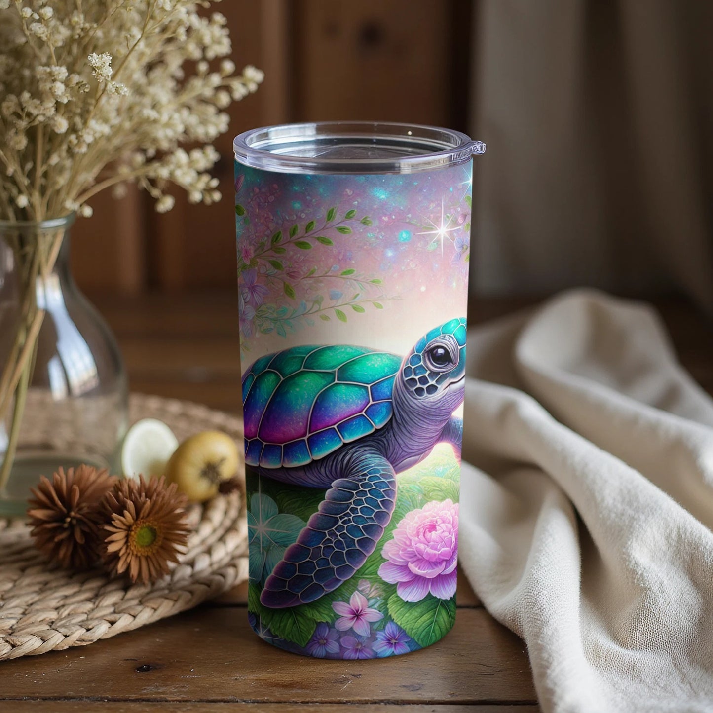 Beautiful Sea Turtle Floral Print Tumbler Drinkware