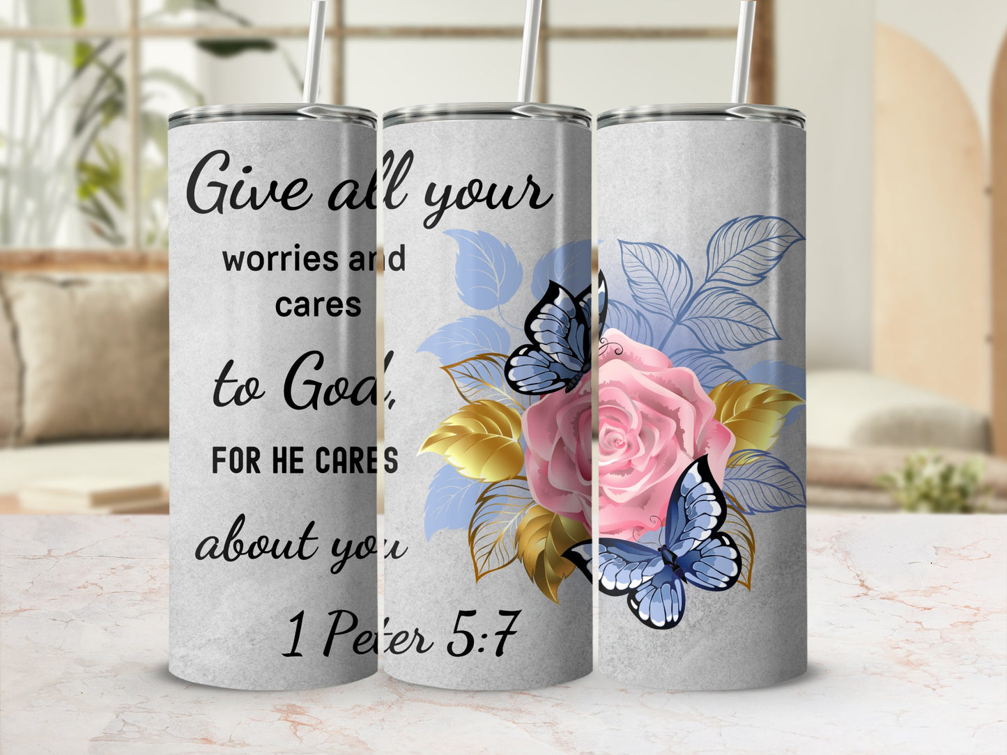 Inspirational Butterfly and Quote Tumbler Cup