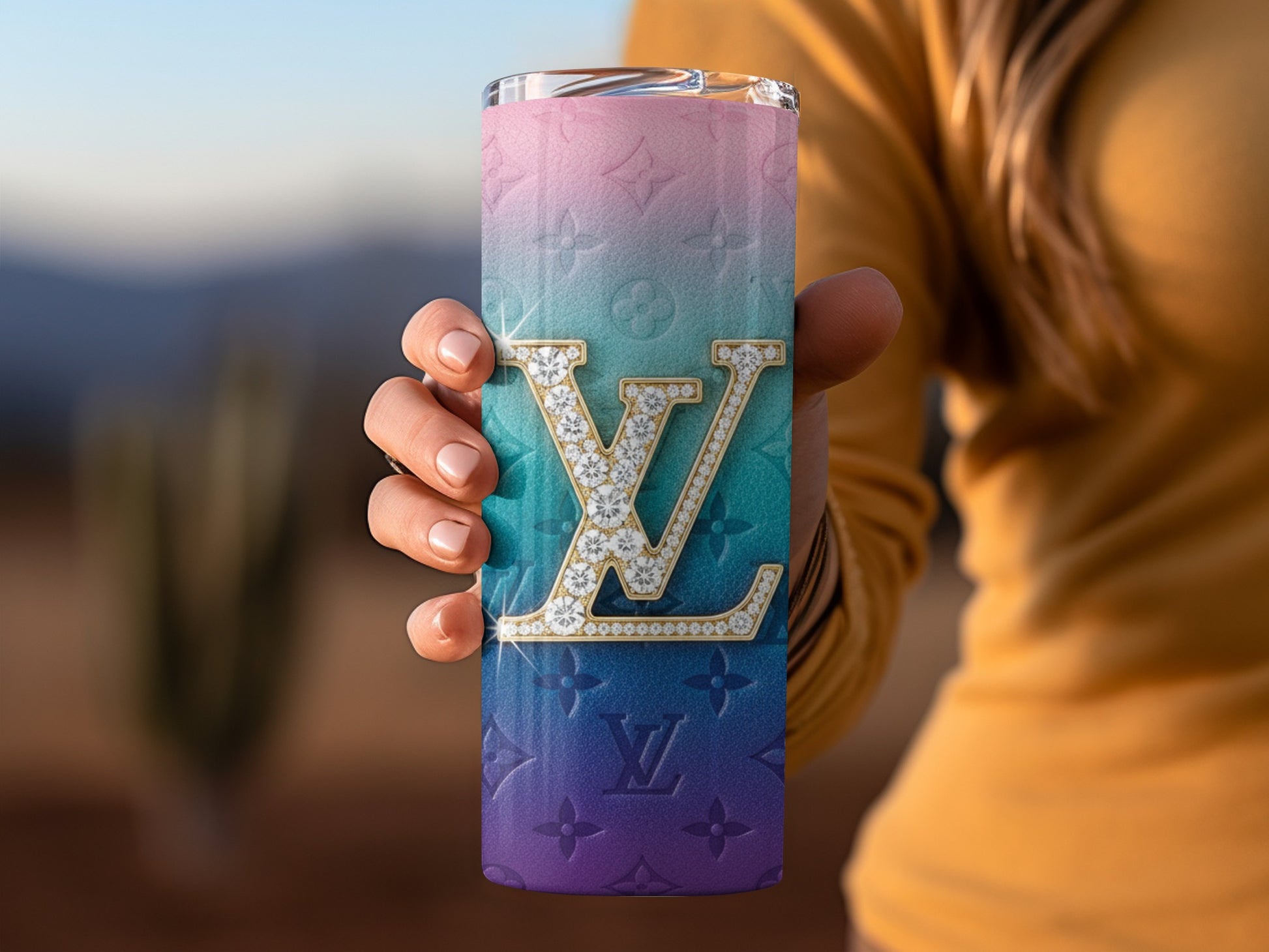 Sparkling LV Ombré Tumbler Cup with Diamond Accents