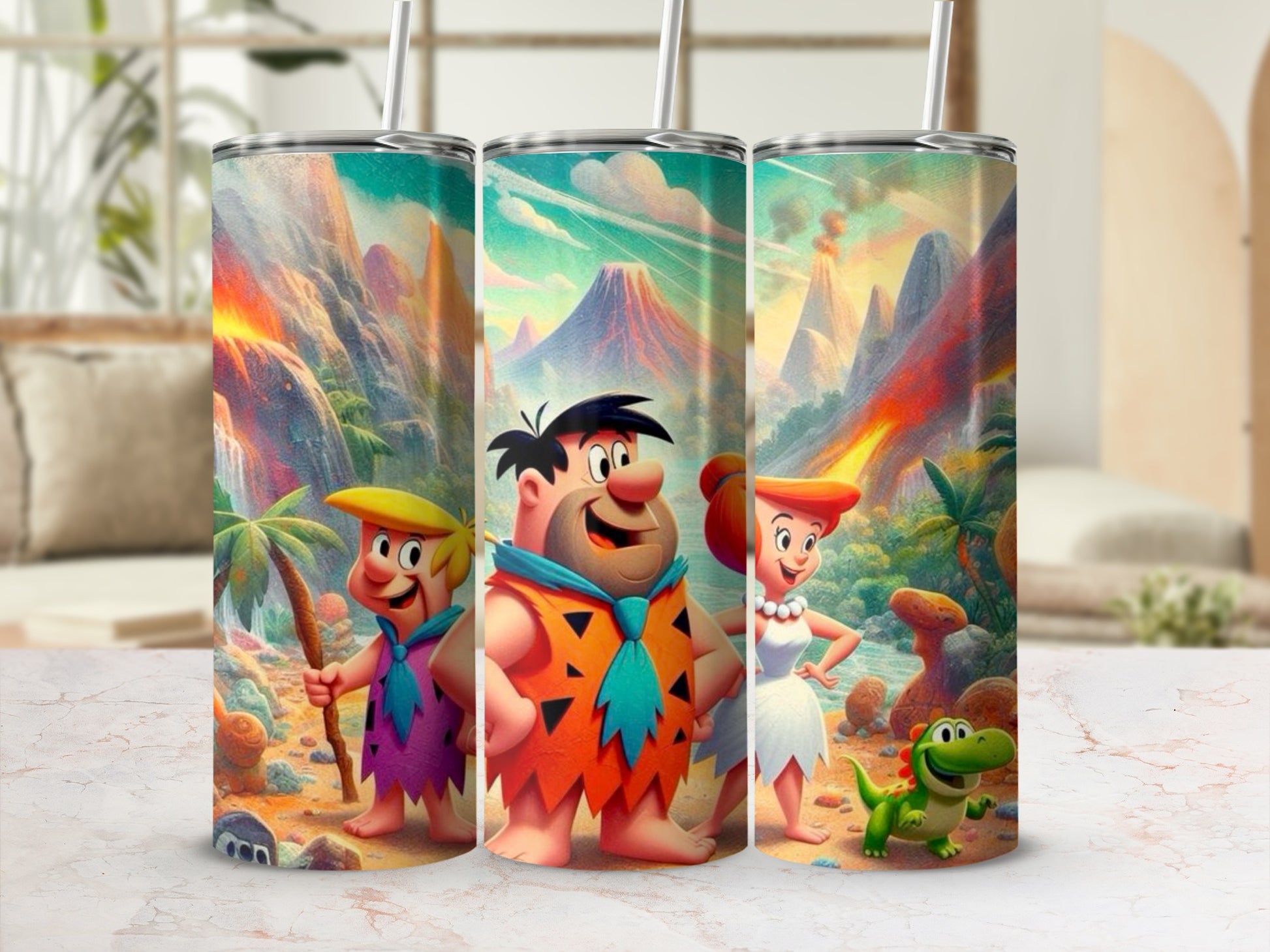 Flintstones Characters Colorful Landscape Tumbler