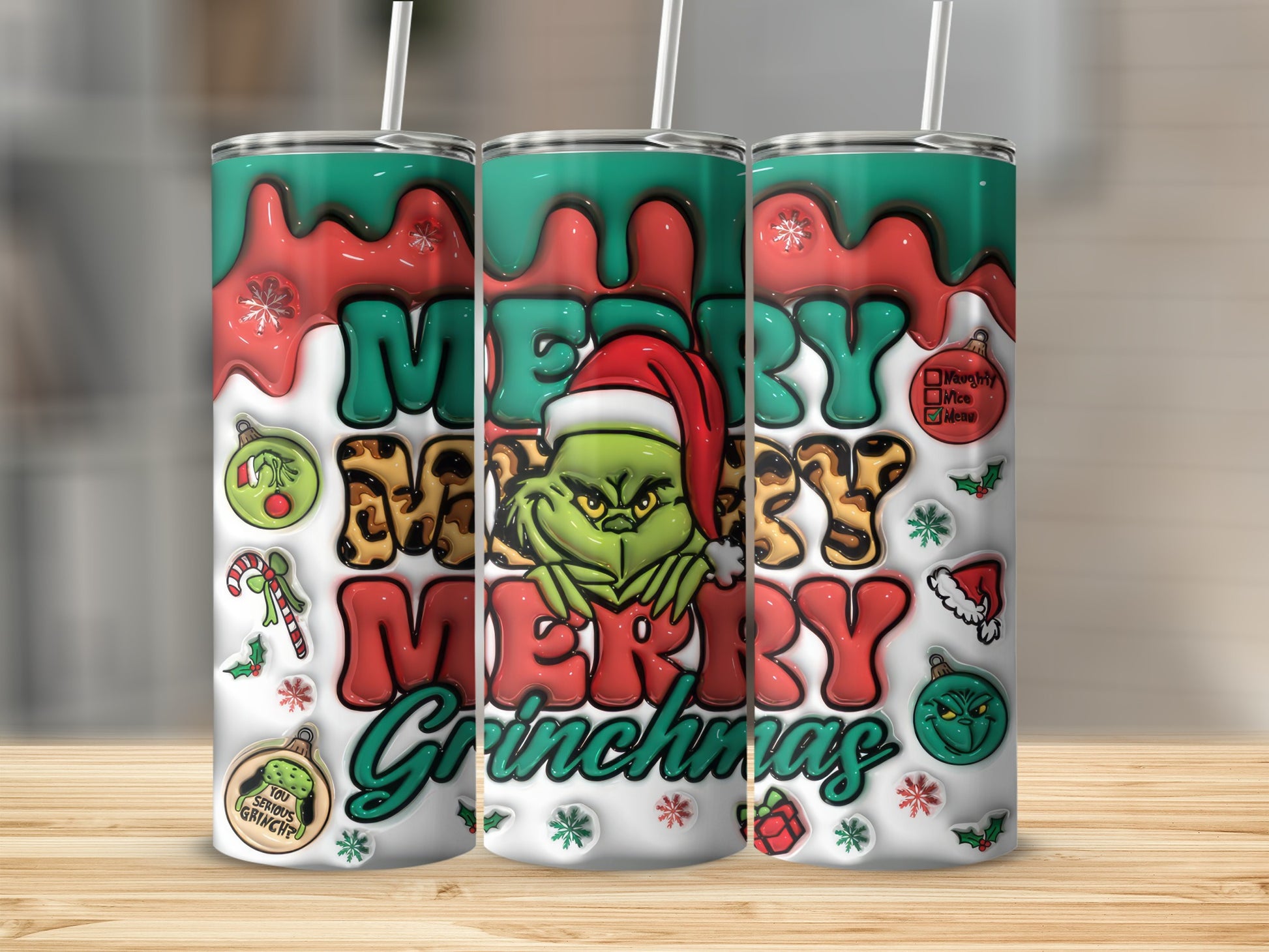 Merry Grinchmas Naughty Nice Mean Holiday Tumbler Cup