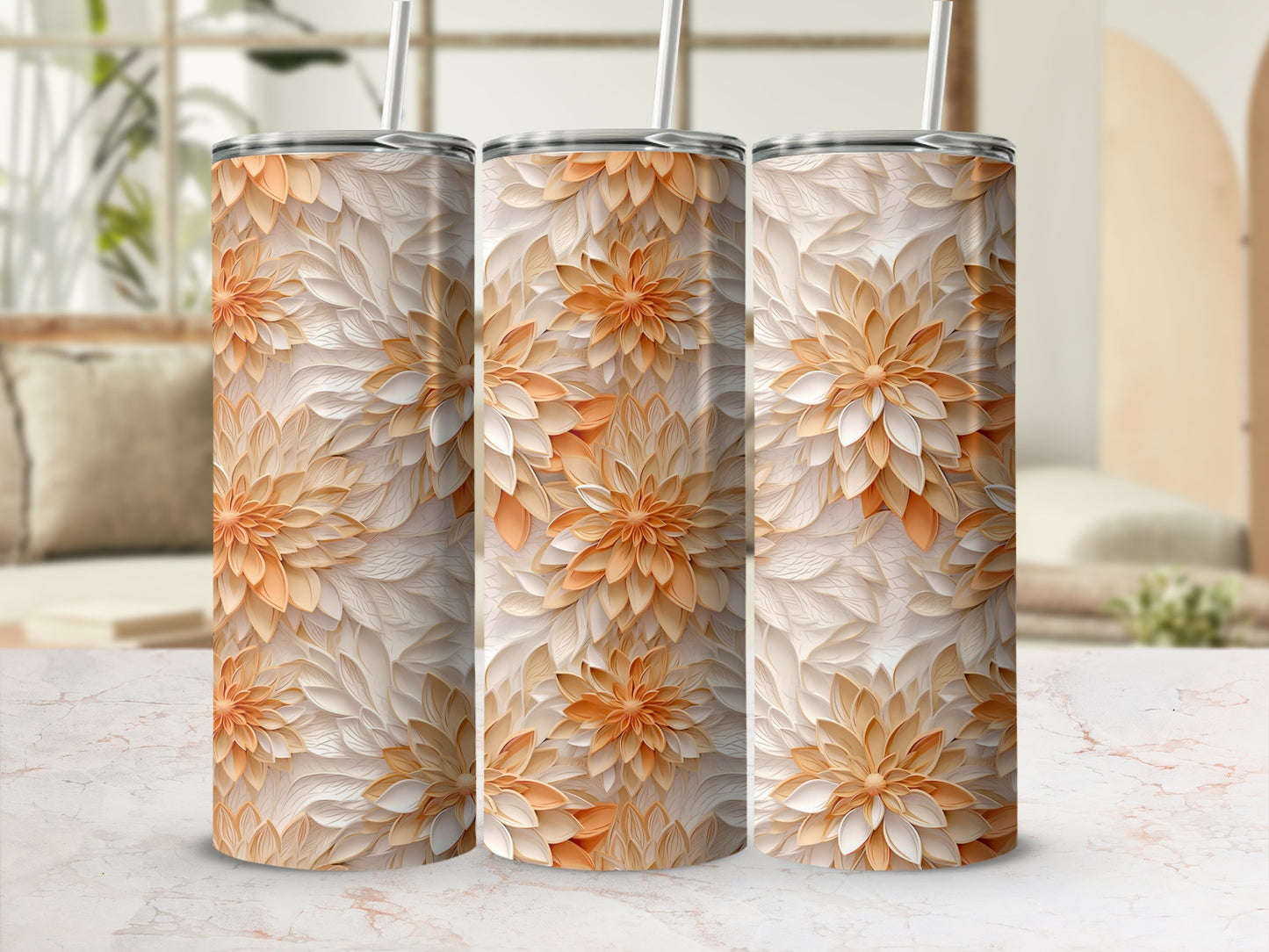 Elegant Floral Design Tall Insulated Tumbler Cup
