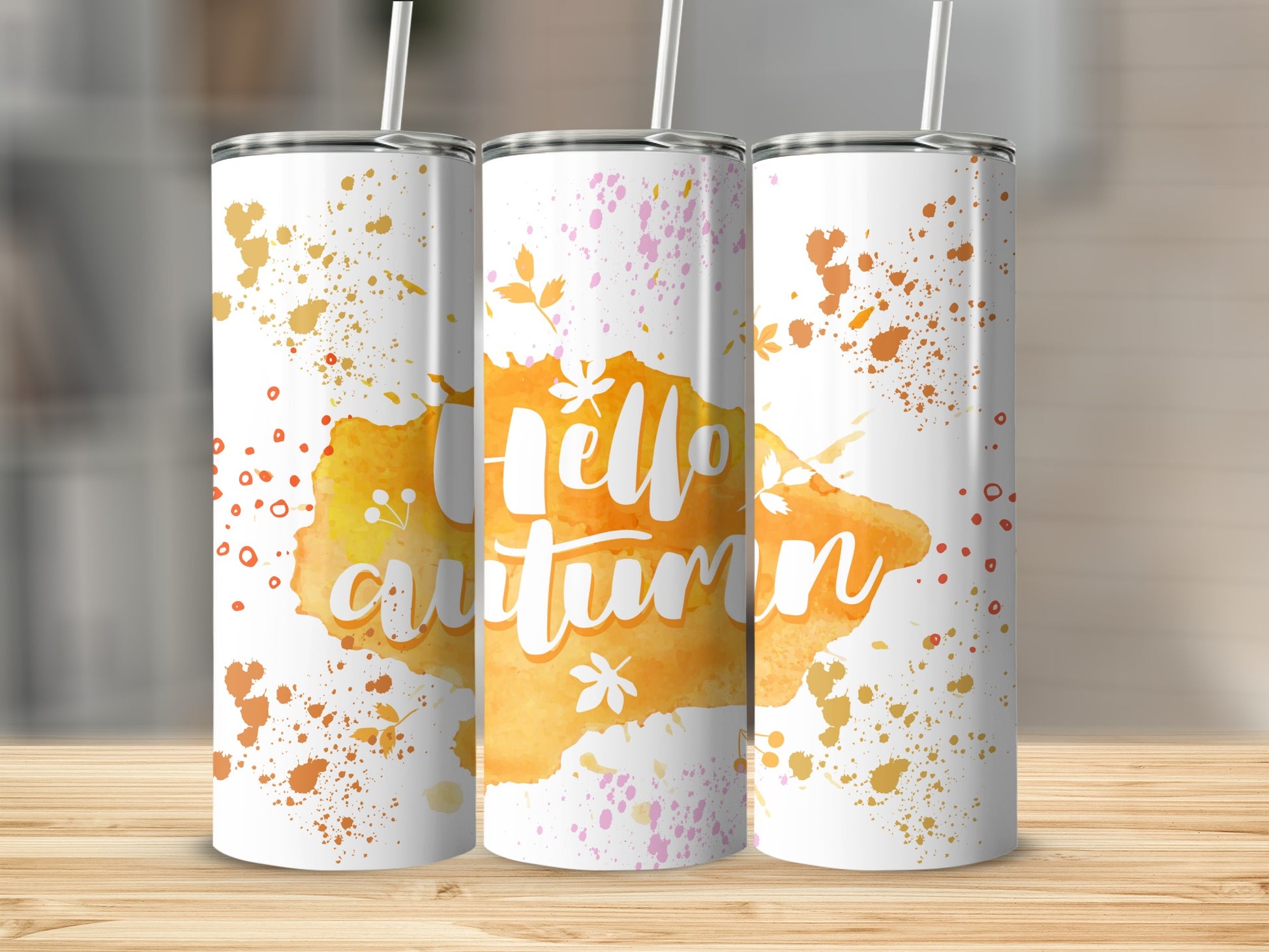 Hello Autumn watercolor splatter insulated tumbler