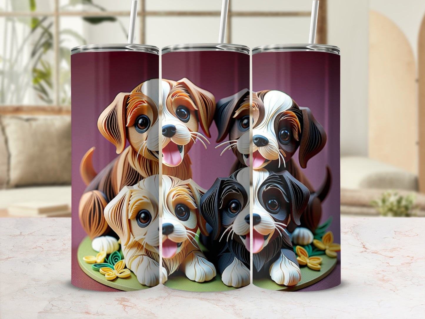 Adorable Cartoon Puppy Design Insulated Tumbler Cup