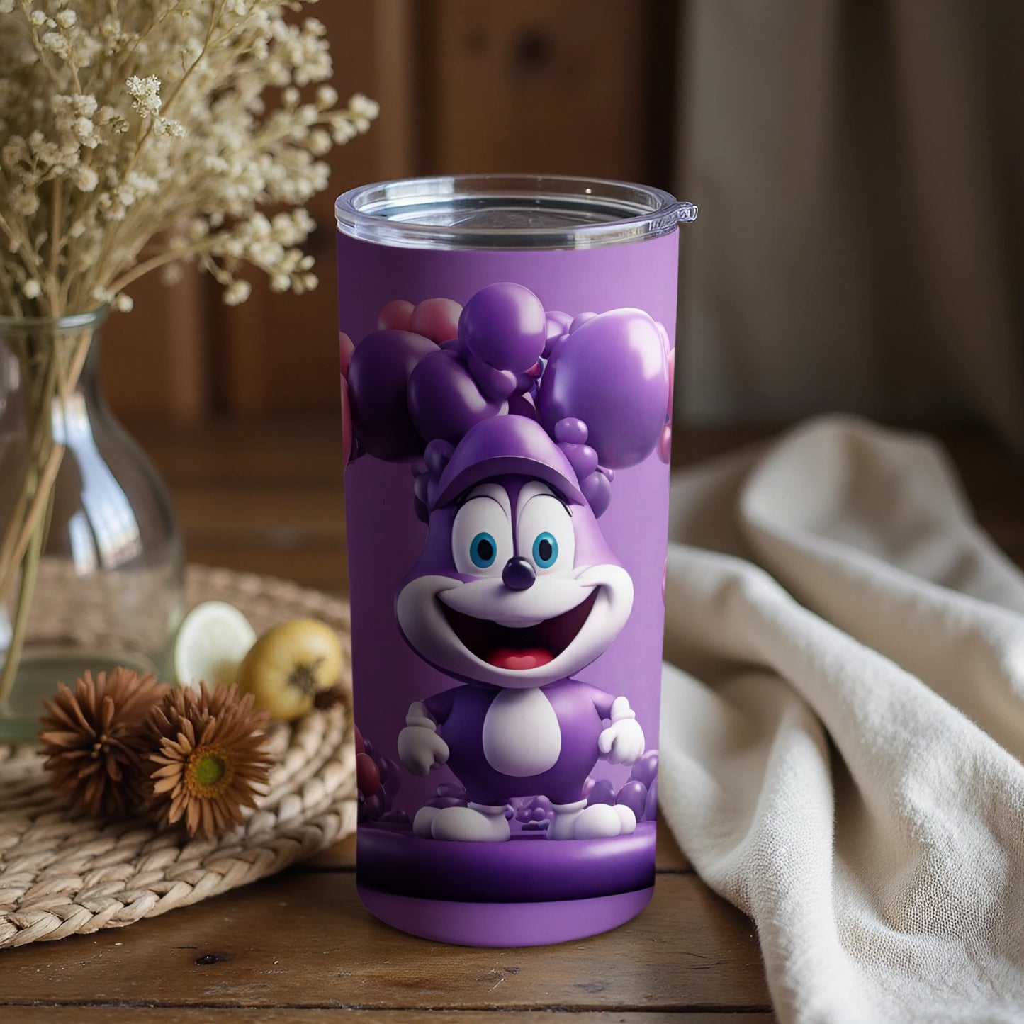 Playful Cartoon Character Purple Insulated Tumbler
