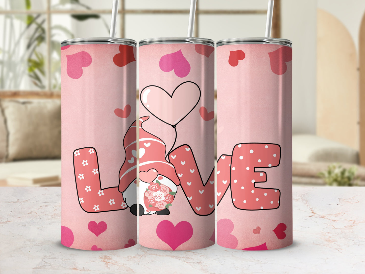 Cute Valentines Day Gnome Love Hearts Design Tumbler