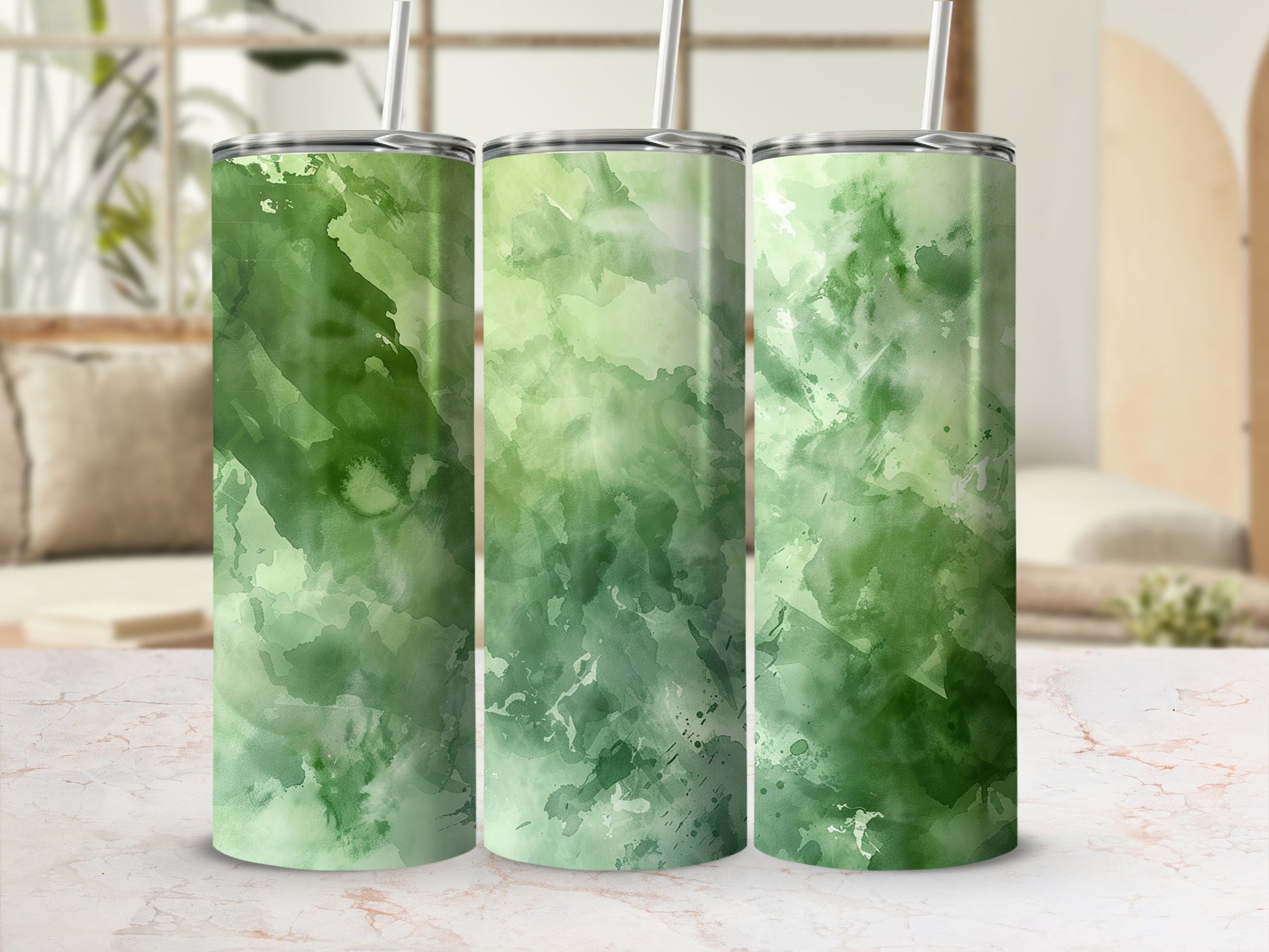Green Abstract Watercolor Design Tumbler Set Product