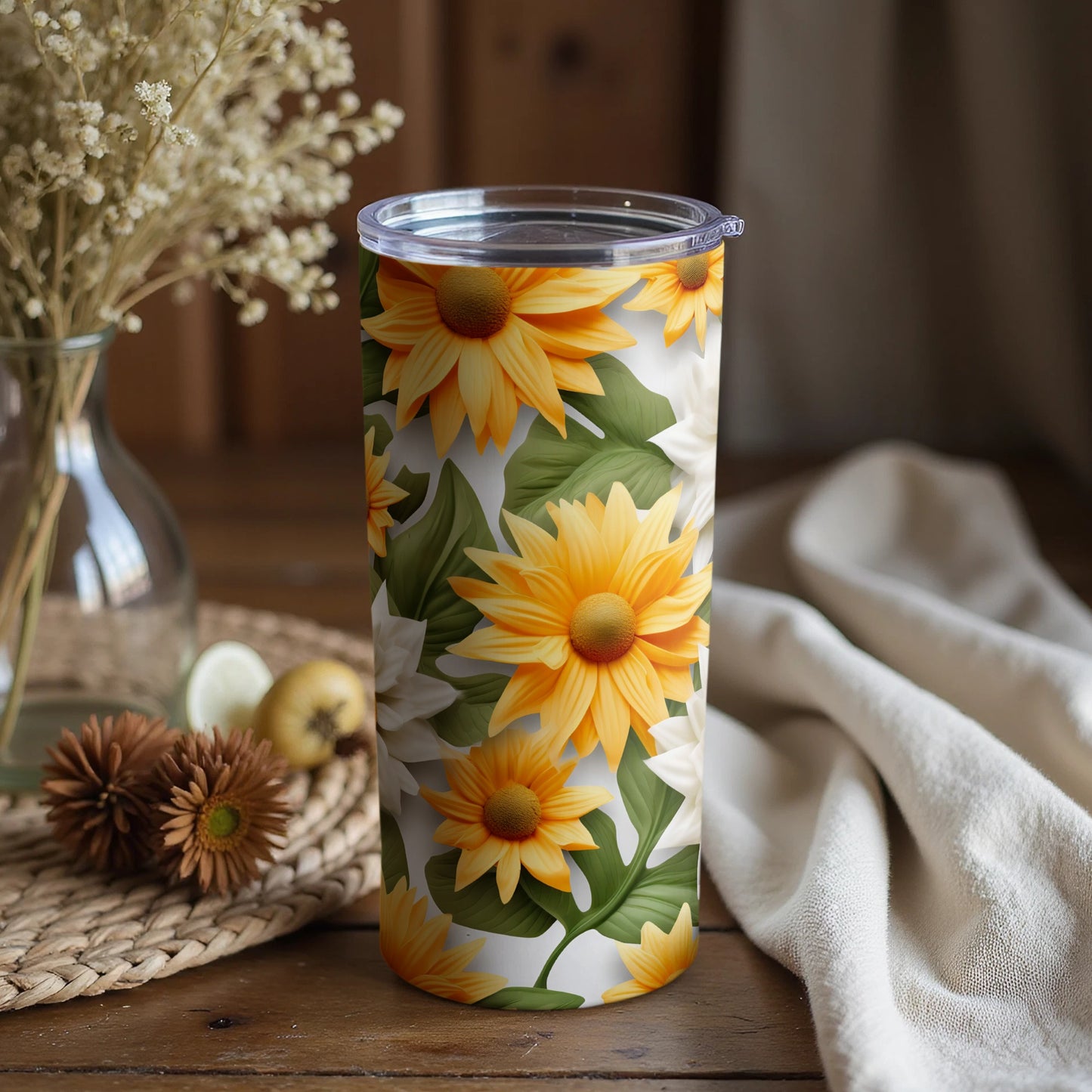 Bright Sunflower Pattern Insulated Tumbler Mug