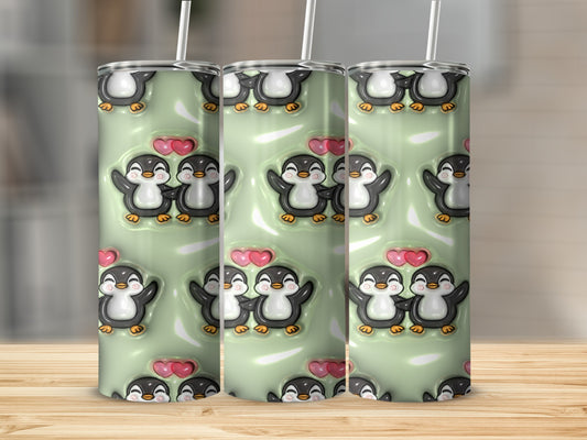 Cute Penguins with Pink Hearts Design Tumbler