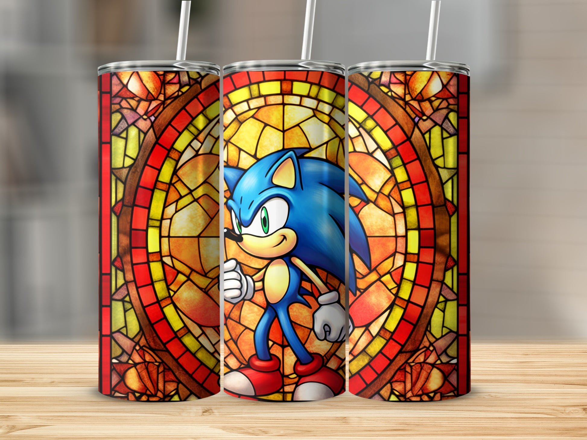 Stained Glass Style Sonic the Hedgehog Tumbler