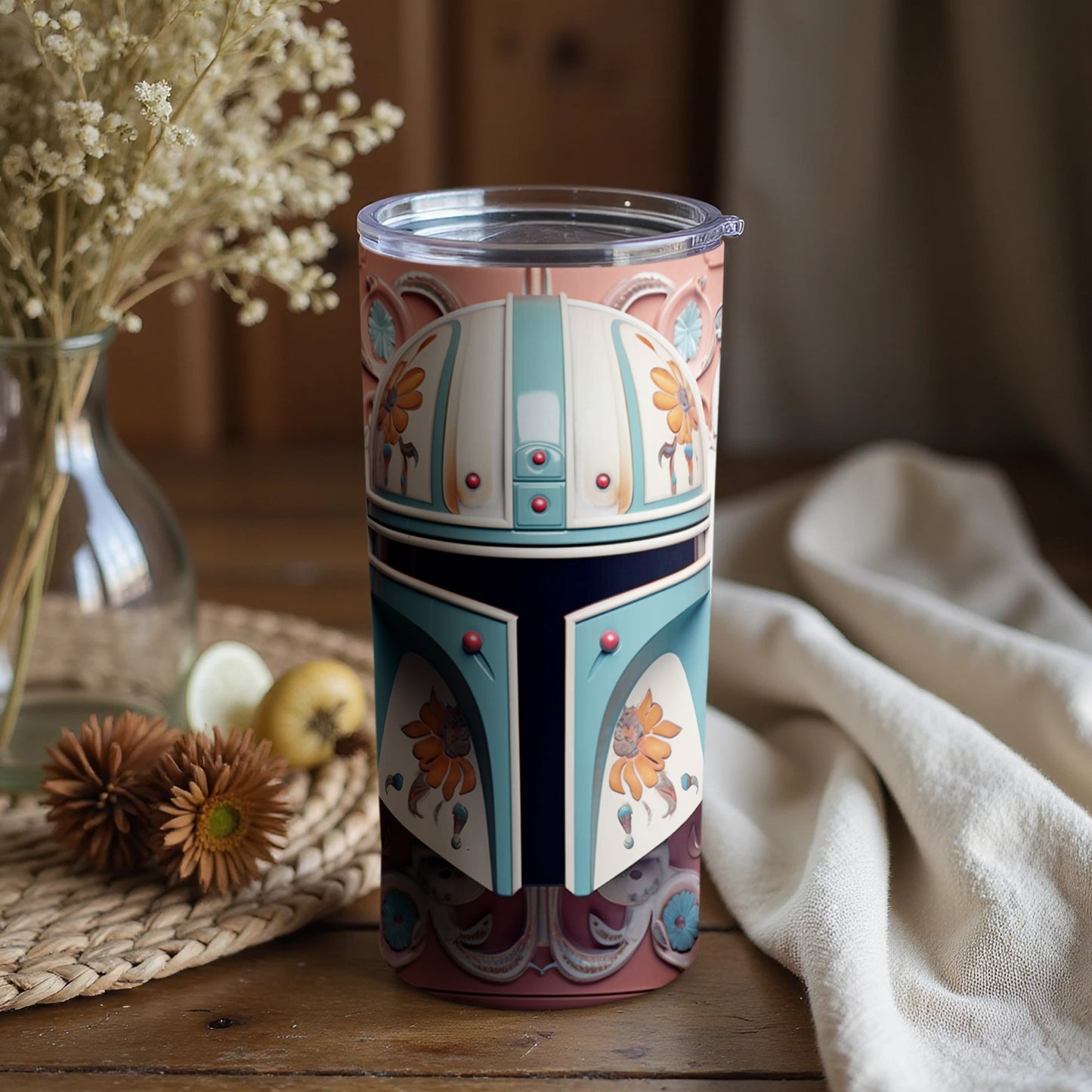 Floral Retro Style Insulated Tumbler with Straw