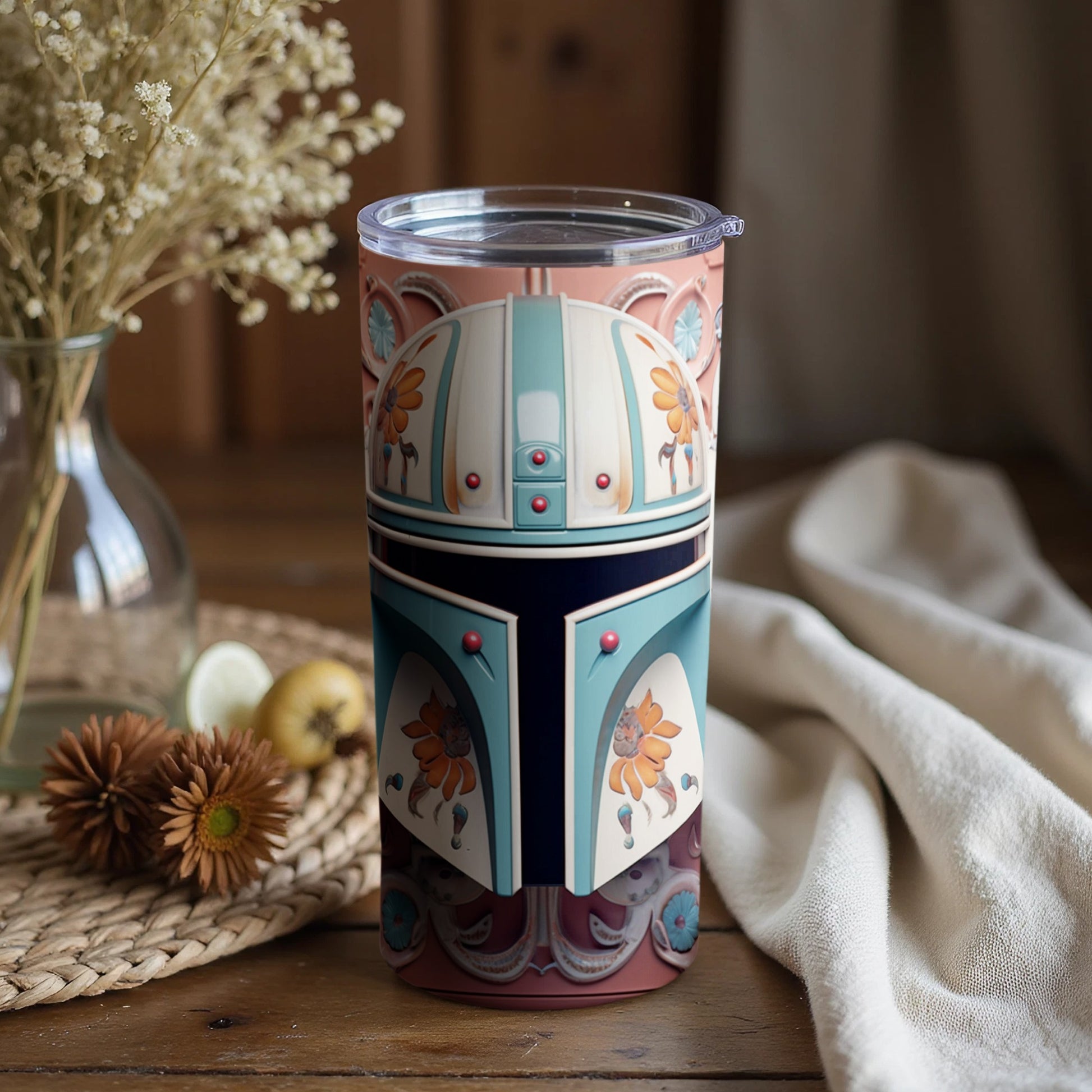 Floral Retro Style Insulated Tumbler with Straw