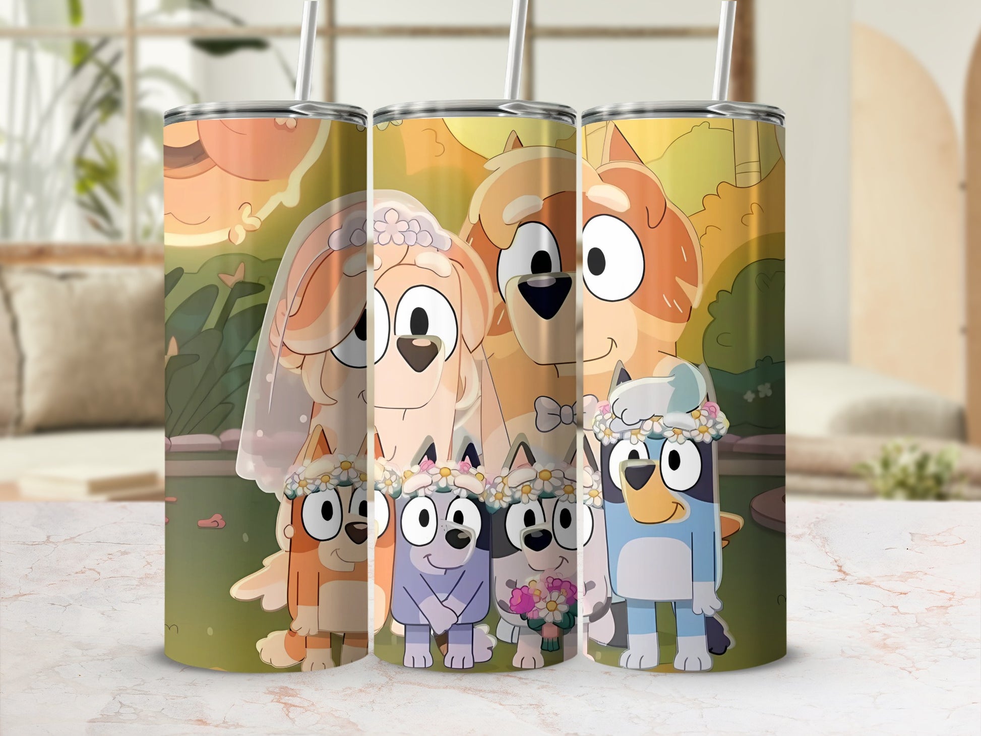 Cartoon Wedding Dog Family Themed Insulated Tumbler