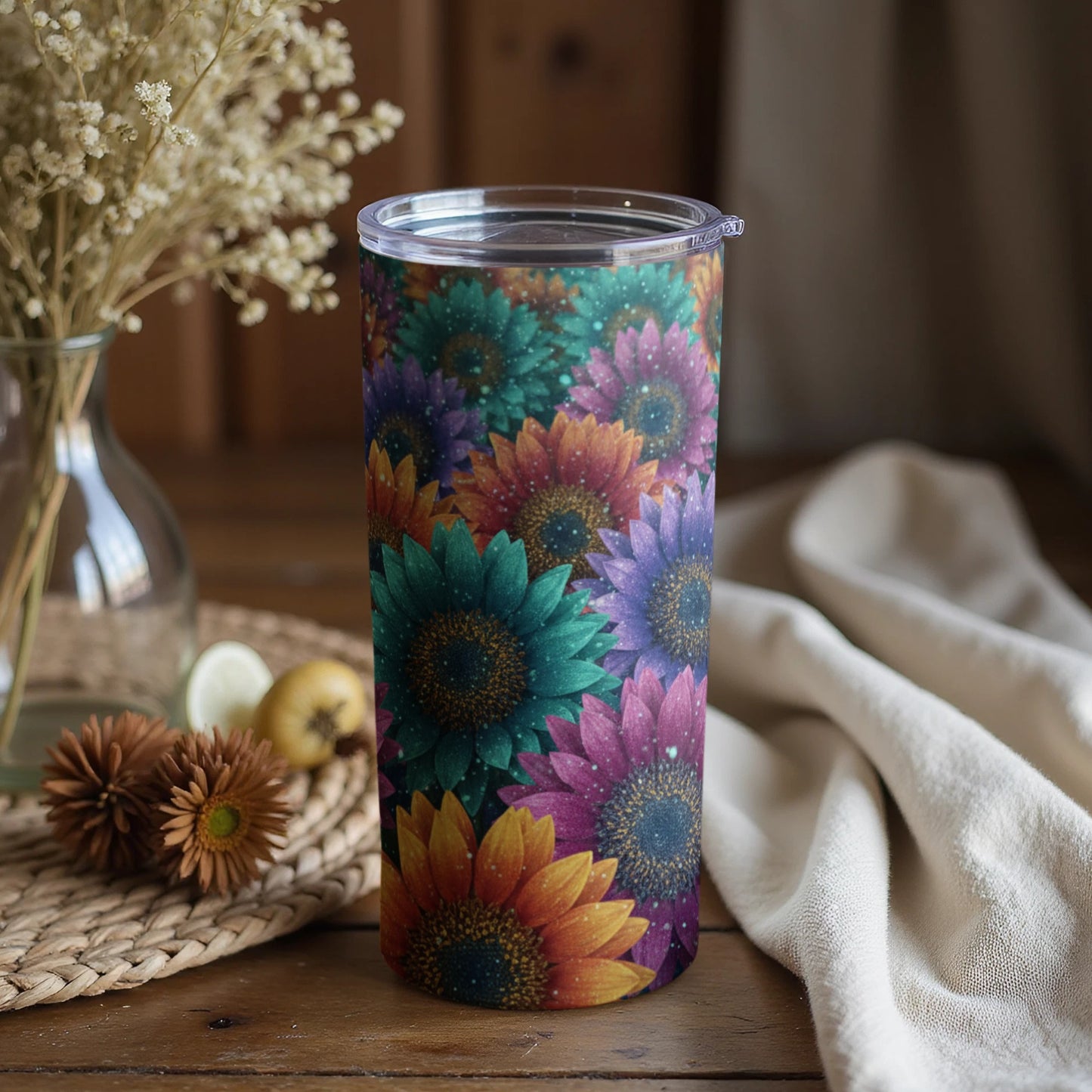 Colorful Sunflower Design Insulated Tumbler for Travel