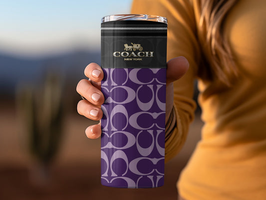 Stylish Coach New York Purple Logo Patterned Tumbler