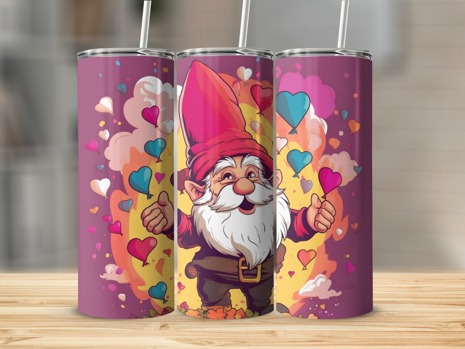 Colorful Gnome with Hearts Tumbler Product