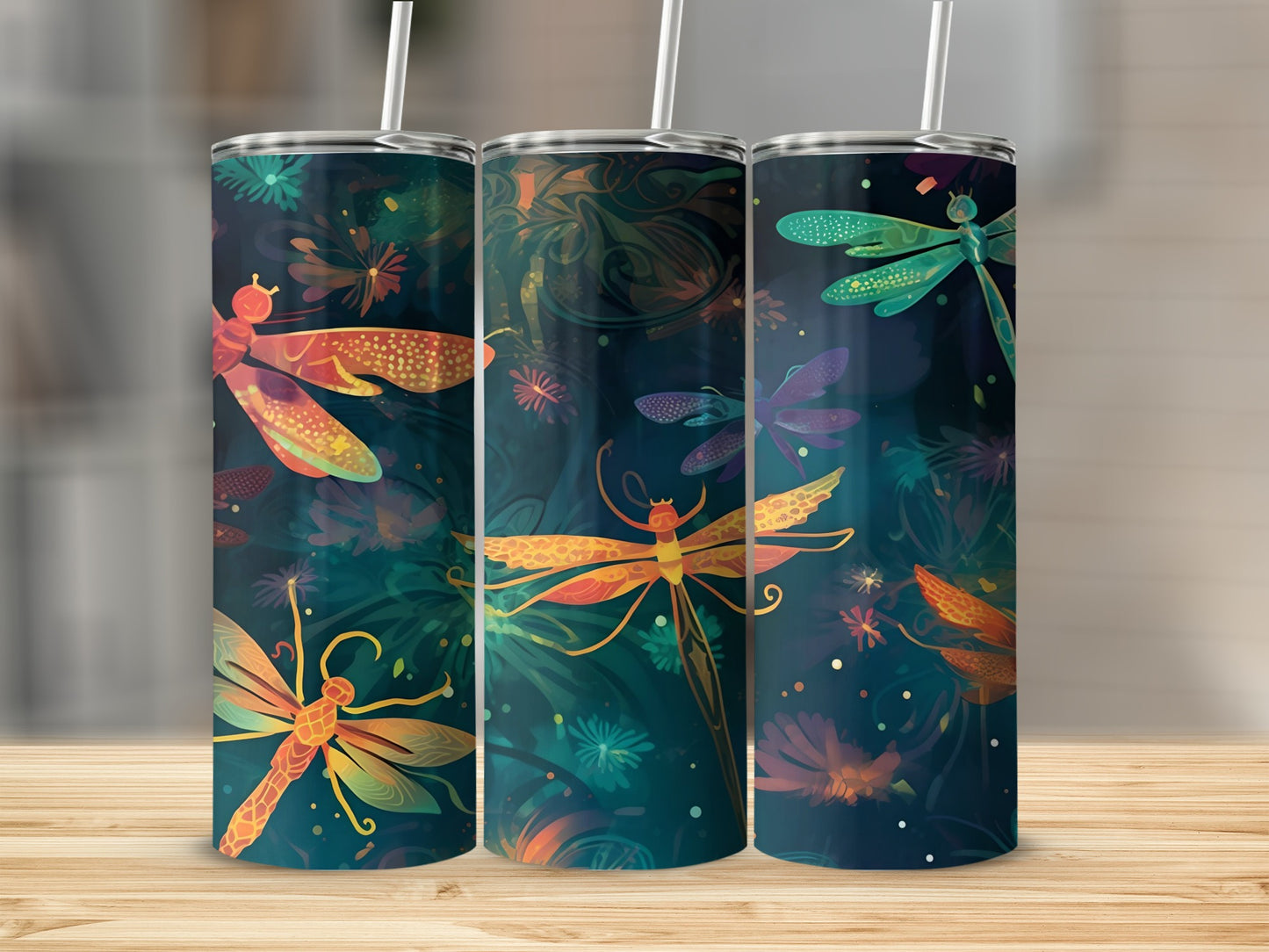 Vibrant Dragonfly Art Tumbler Insulated Travel Cup