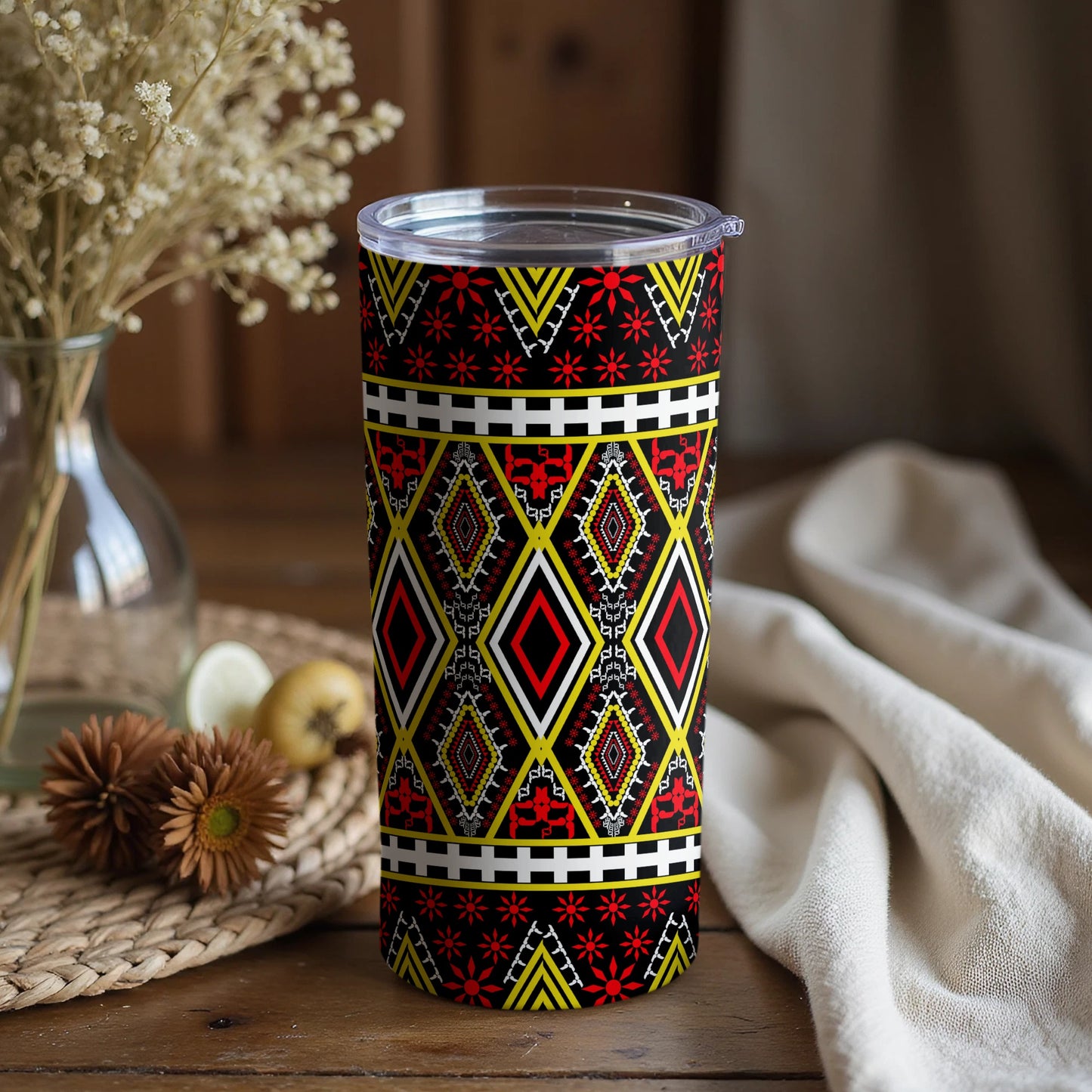 Colorful Geometric Pattern Insulated Tumbler with Lid