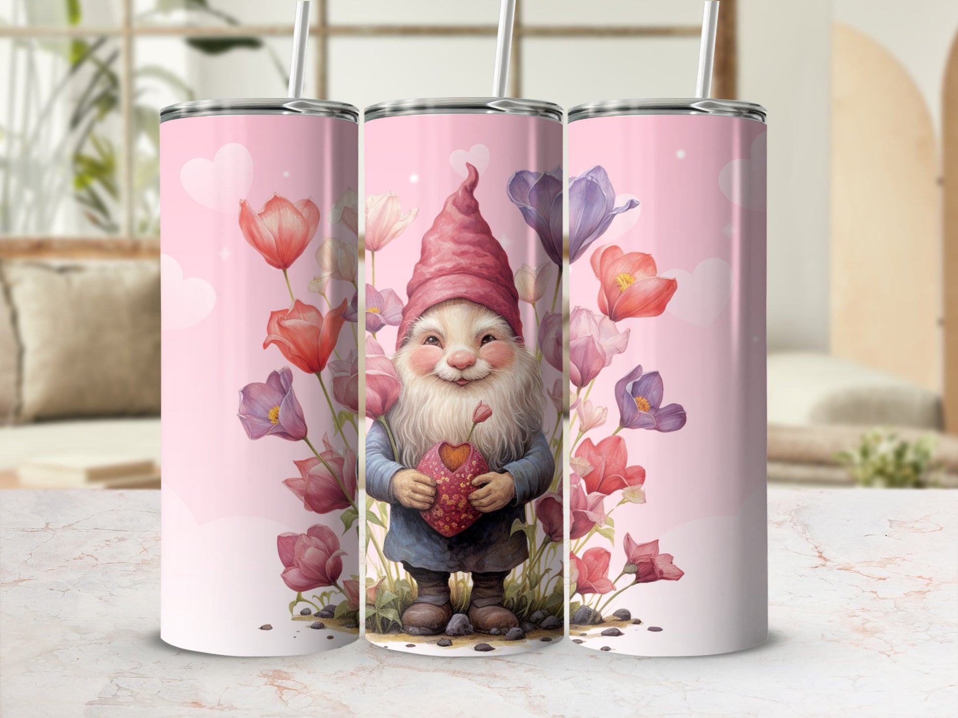 Whimsical Gnome with Flowers Insulated Tumbler