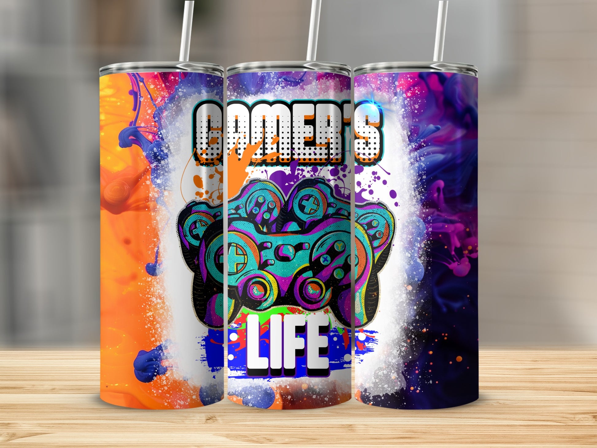 Gamers Life Vibrant Colorful Design Tumbler