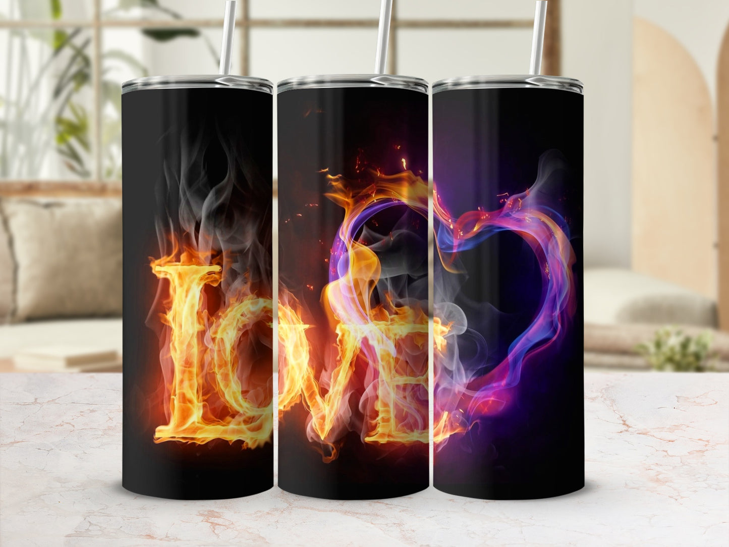 Burning LOVE letters colorful flame heart graphic product type