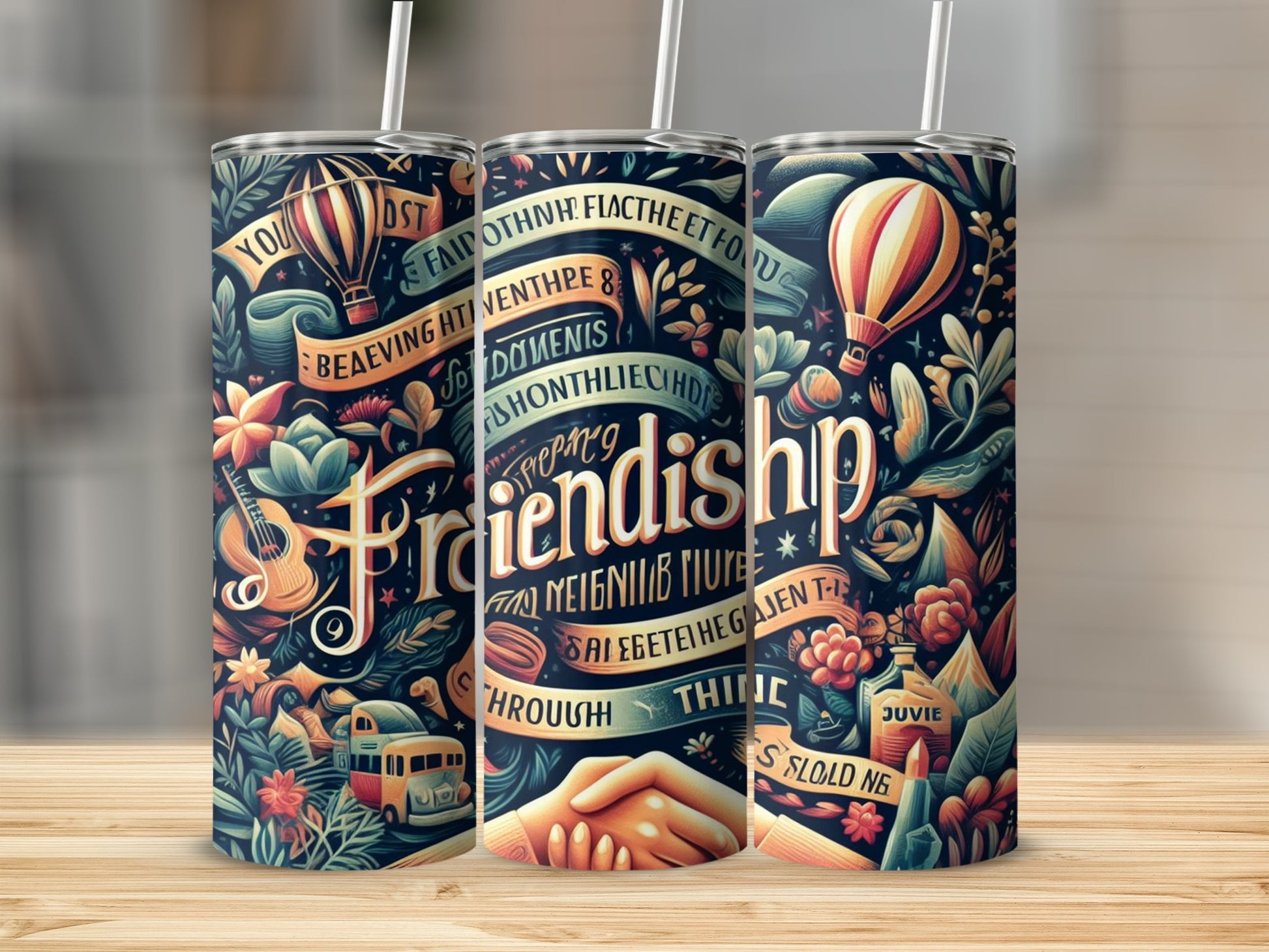Friendship-Themed Colorful Decorative Tumbler