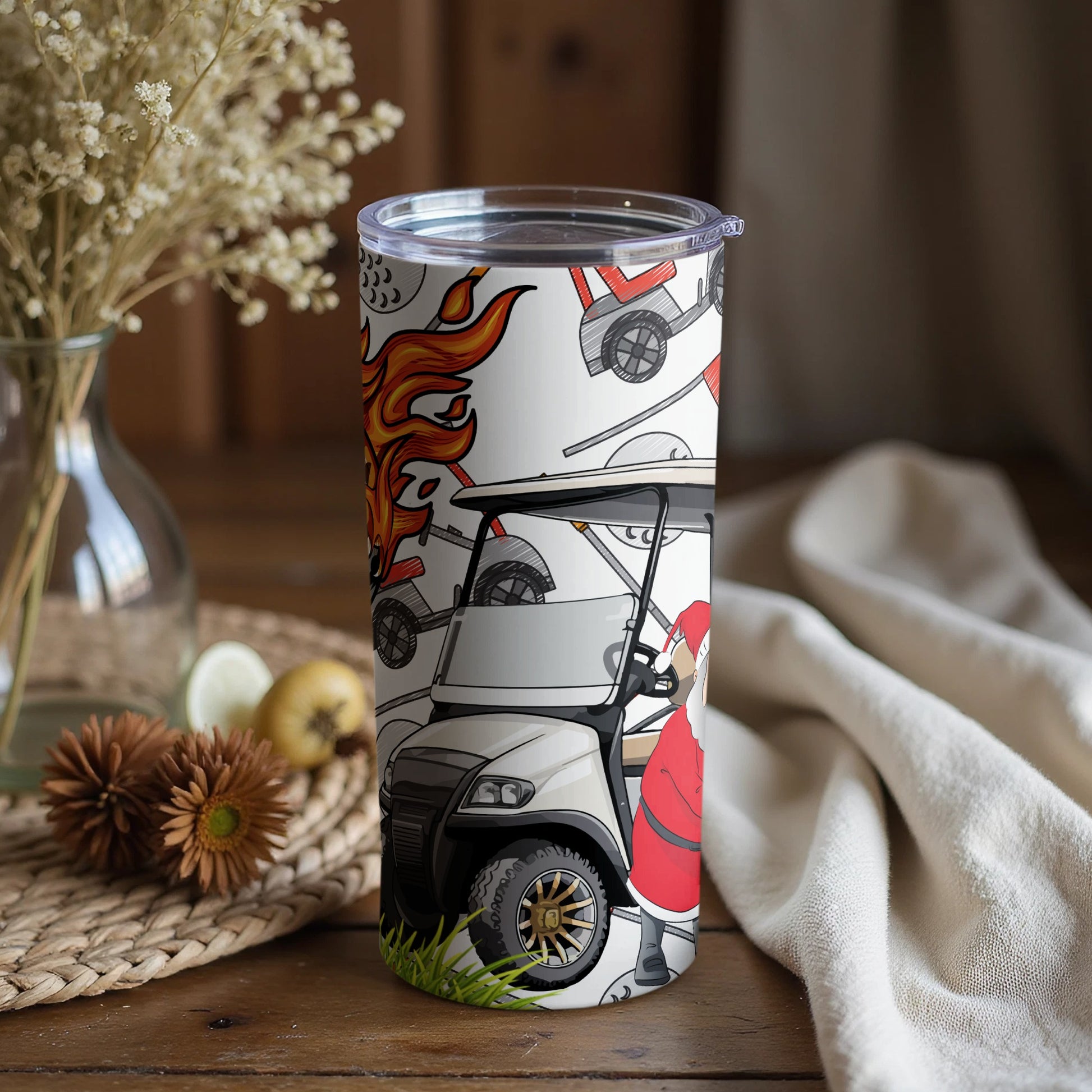 Golf Cart and Flames Design Insulated Tumbler