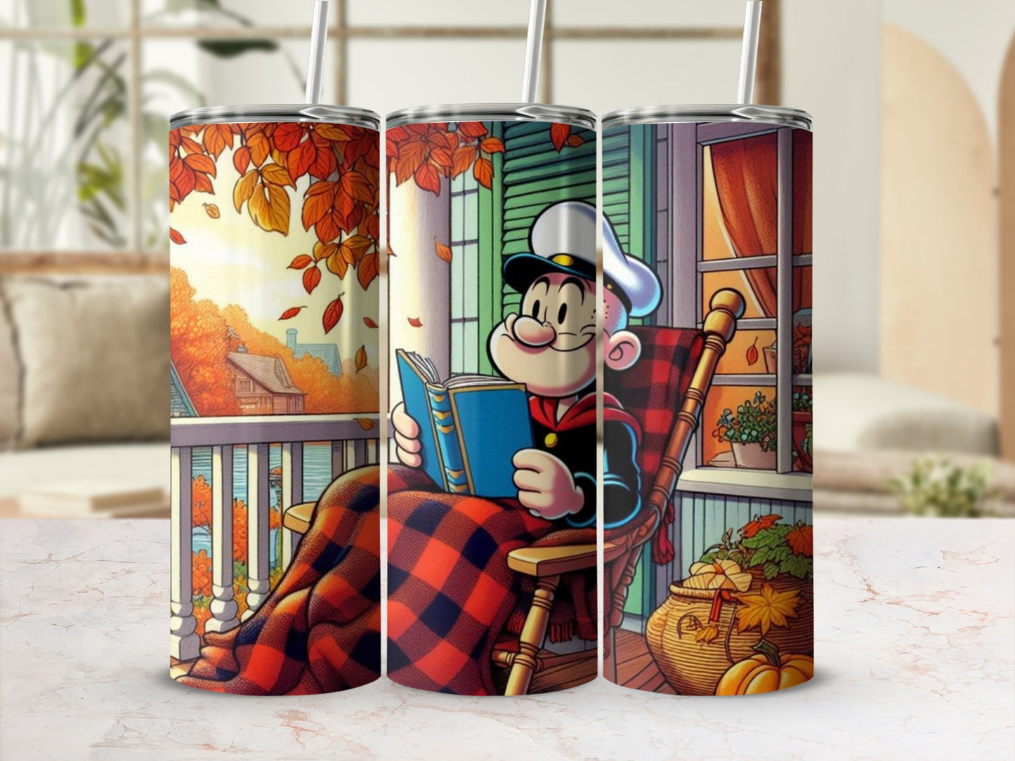 Cozy Nautical Character Reading Scene Tumbler