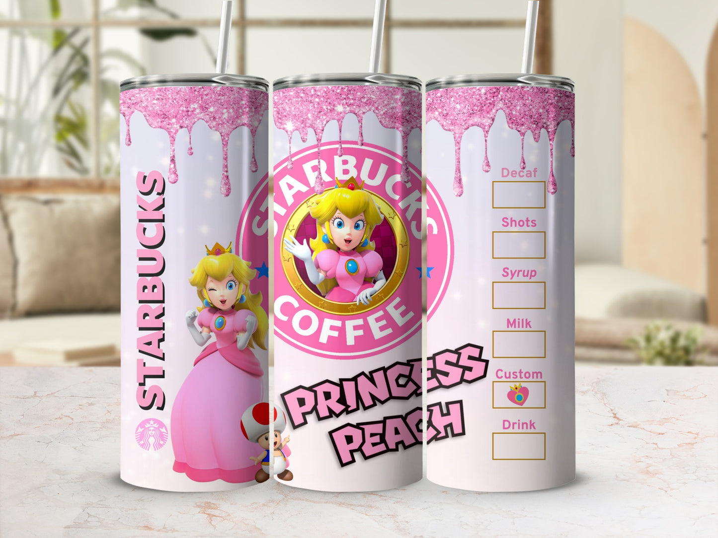Starbucks Coffee Princess Peach Tumbler Custom Design