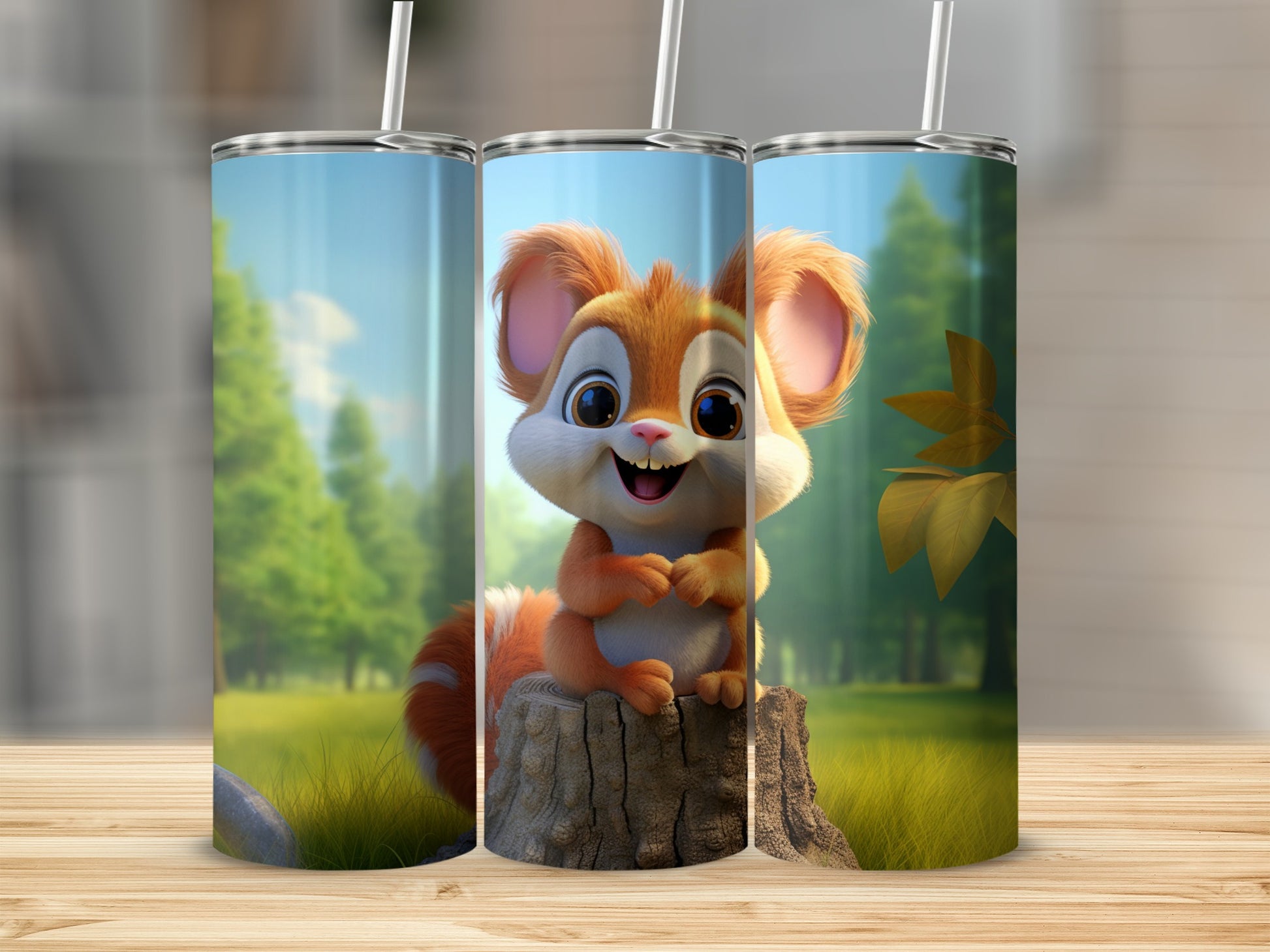 Adorable Cartoon Squirrel Stainless Steel Tumbler