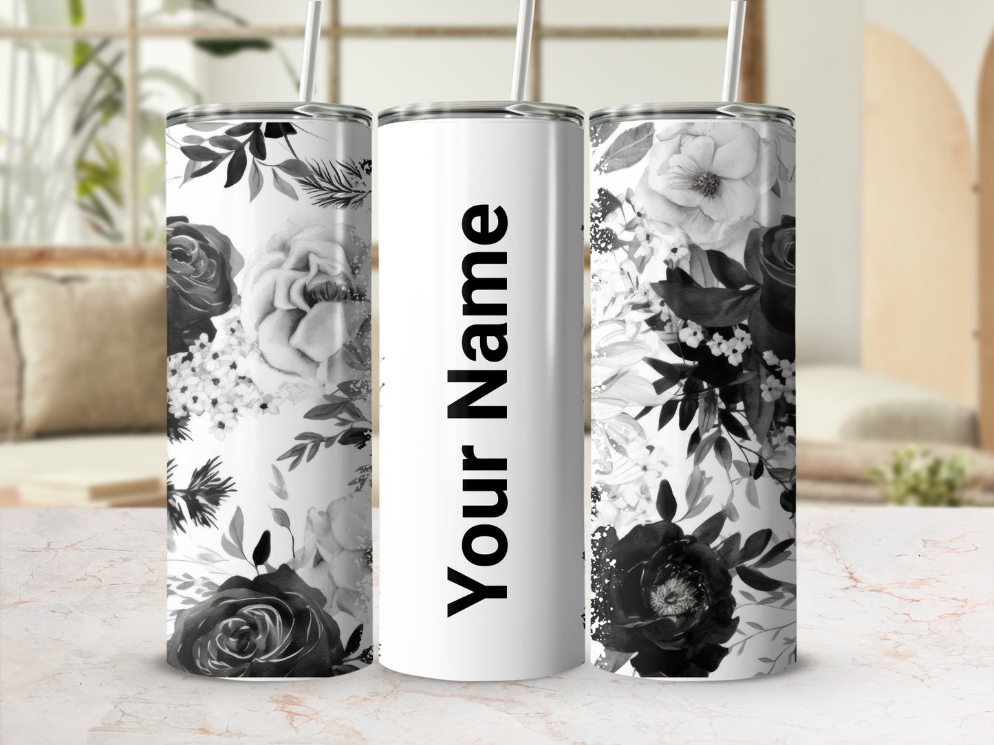 Personalized Floral Design Tumbler with Straw 20 oz