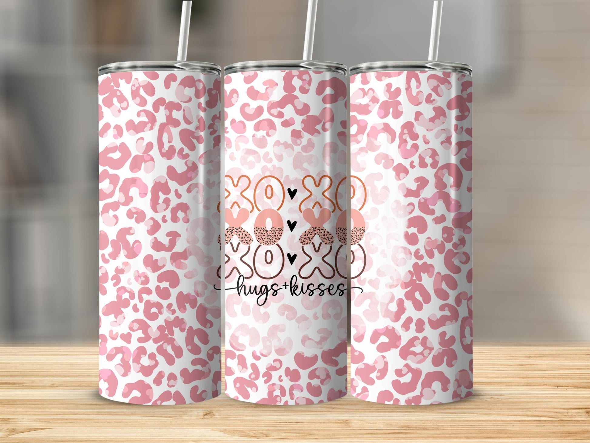 Pink Leopard Print XOXO Hugs Kisses Tumbler Cup