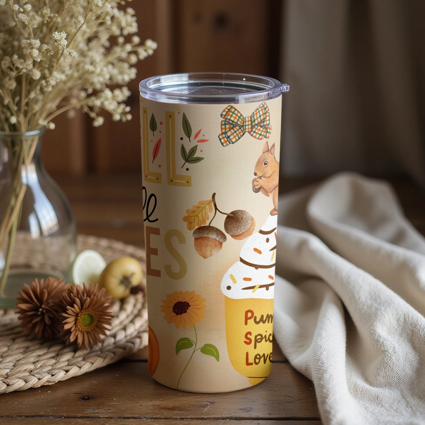 Fall Vibes Pumpkin Spice Lovers Squirrel Tumbler