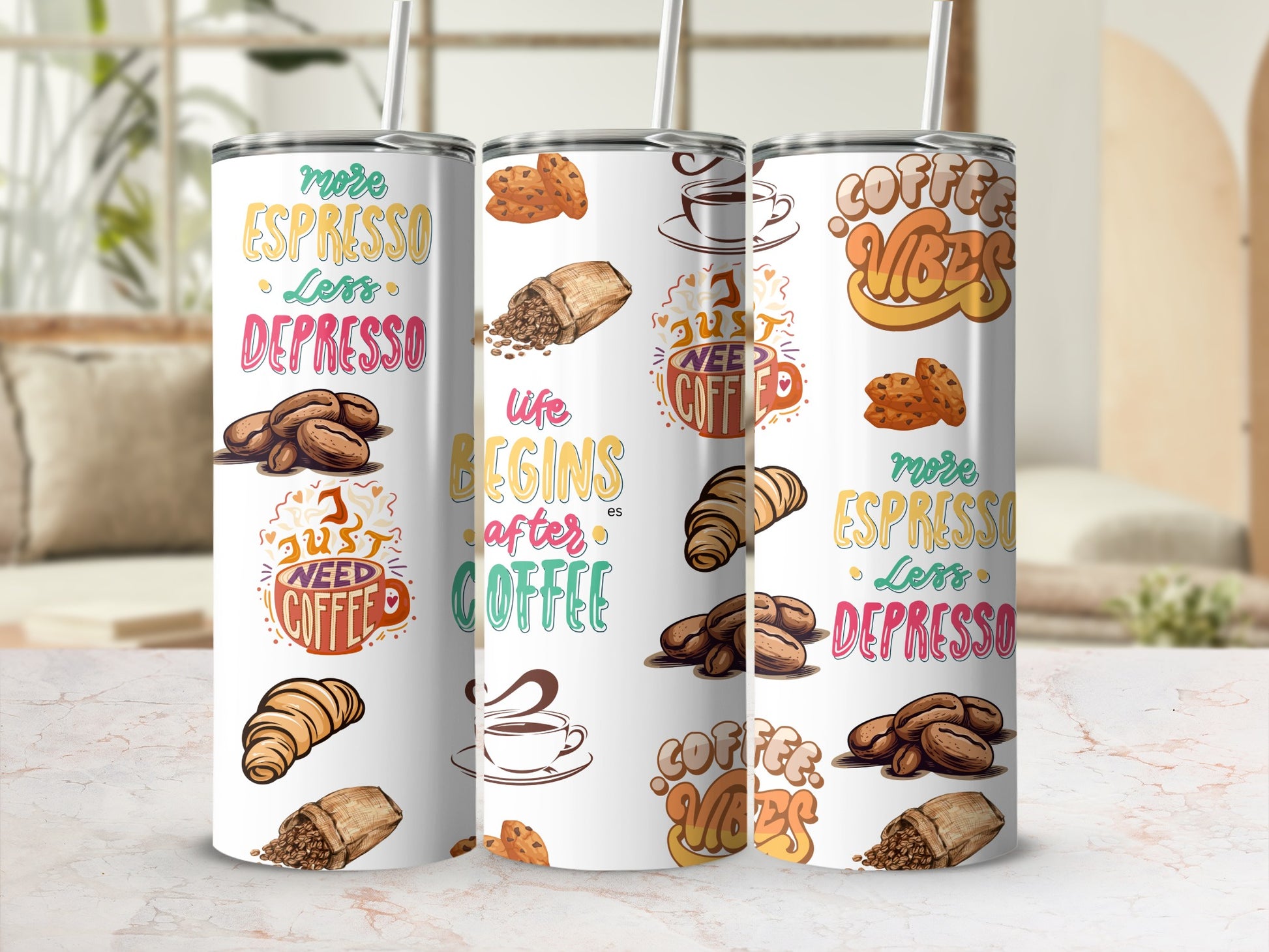 Colorful Coffee Quotes Design Insulated Tumbler