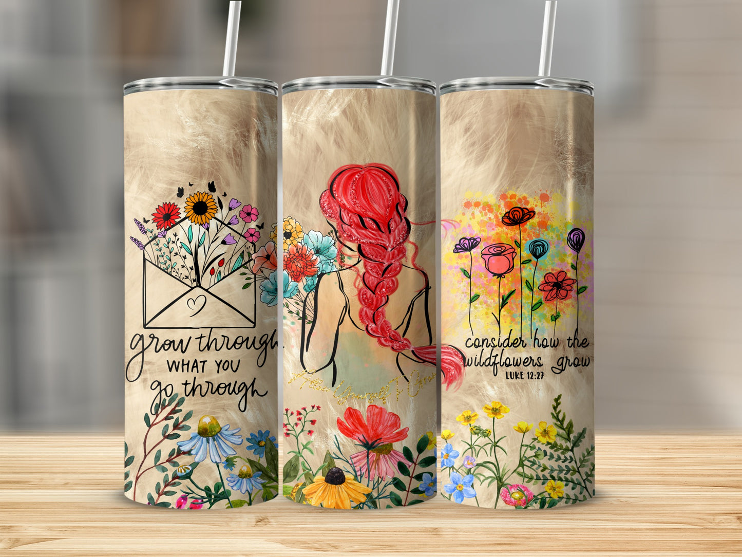 Inspirational Floral Design Insulated Tumbler Cup