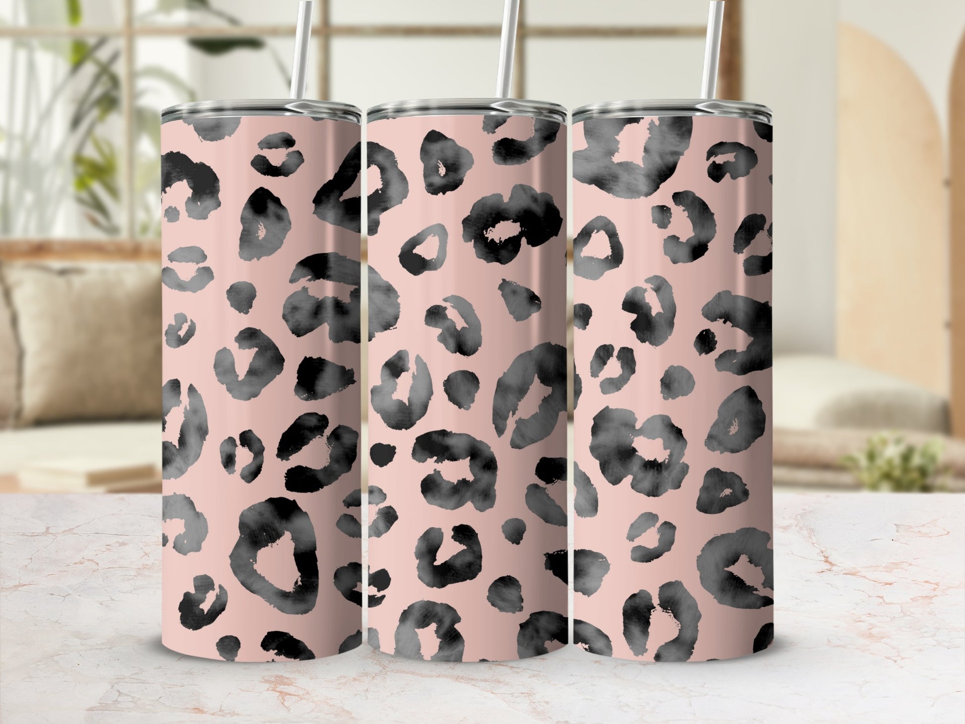 Pink and Black Leopard Print Tumbler Cup for Drinks