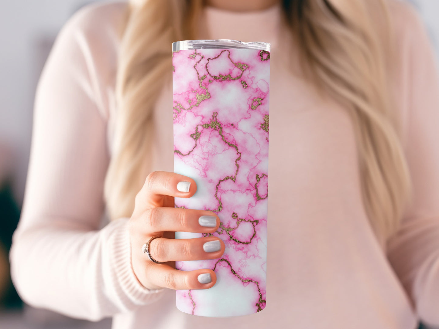 Pink And Gold Veins Marble Design Elegant Look Tumblers