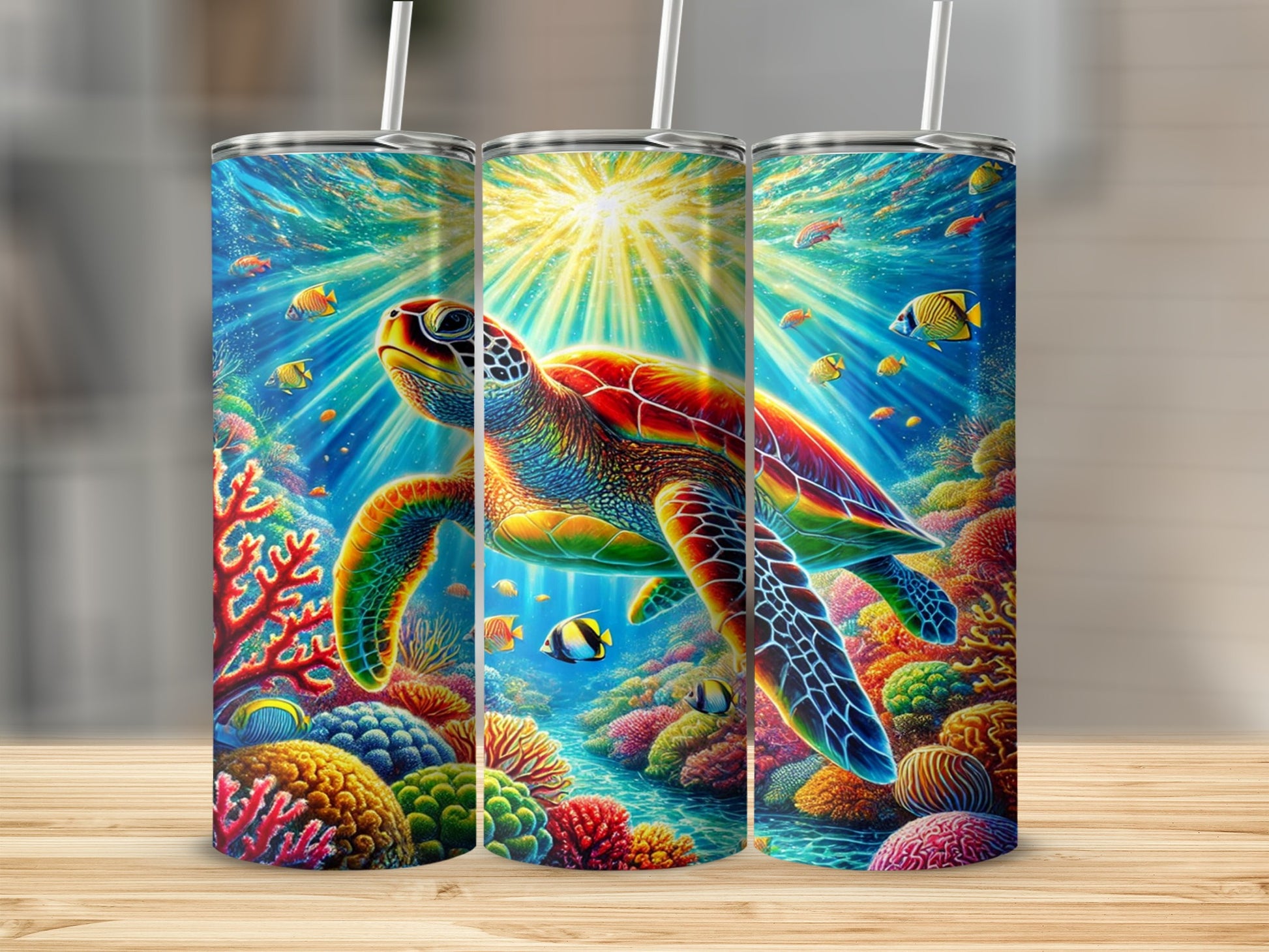 Vibrant Ocean Sea Turtle Stainless Steel Travel Tumbler