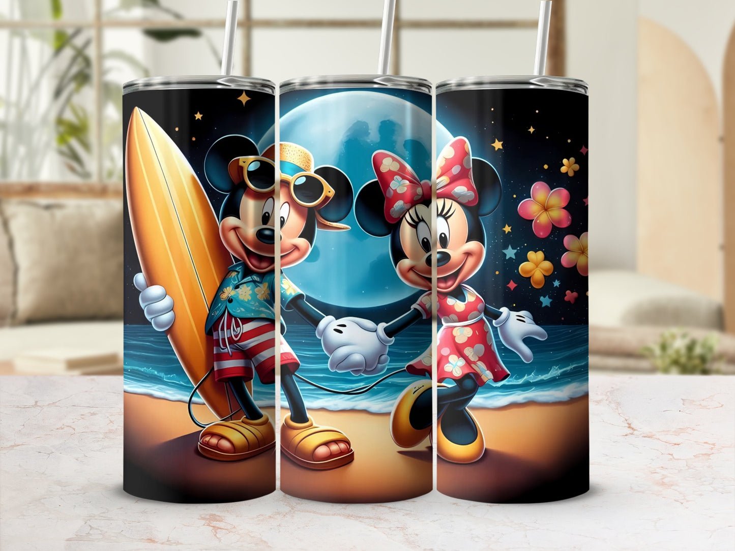 Surfing Mouse Summer Beach Tumbler Set with Straw