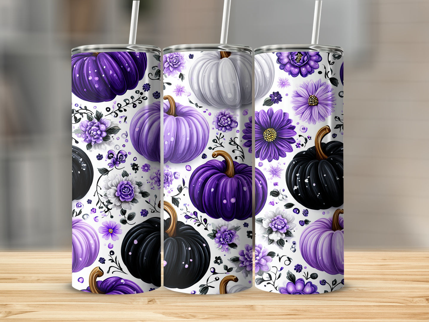 Purple Pumpkin and Floral Design Tumbler product