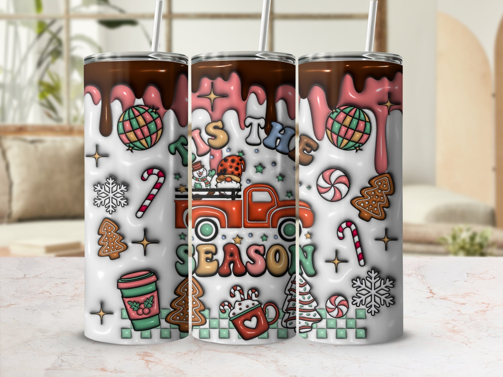 Festive Holiday Tumbler with Colorful Christmas Design