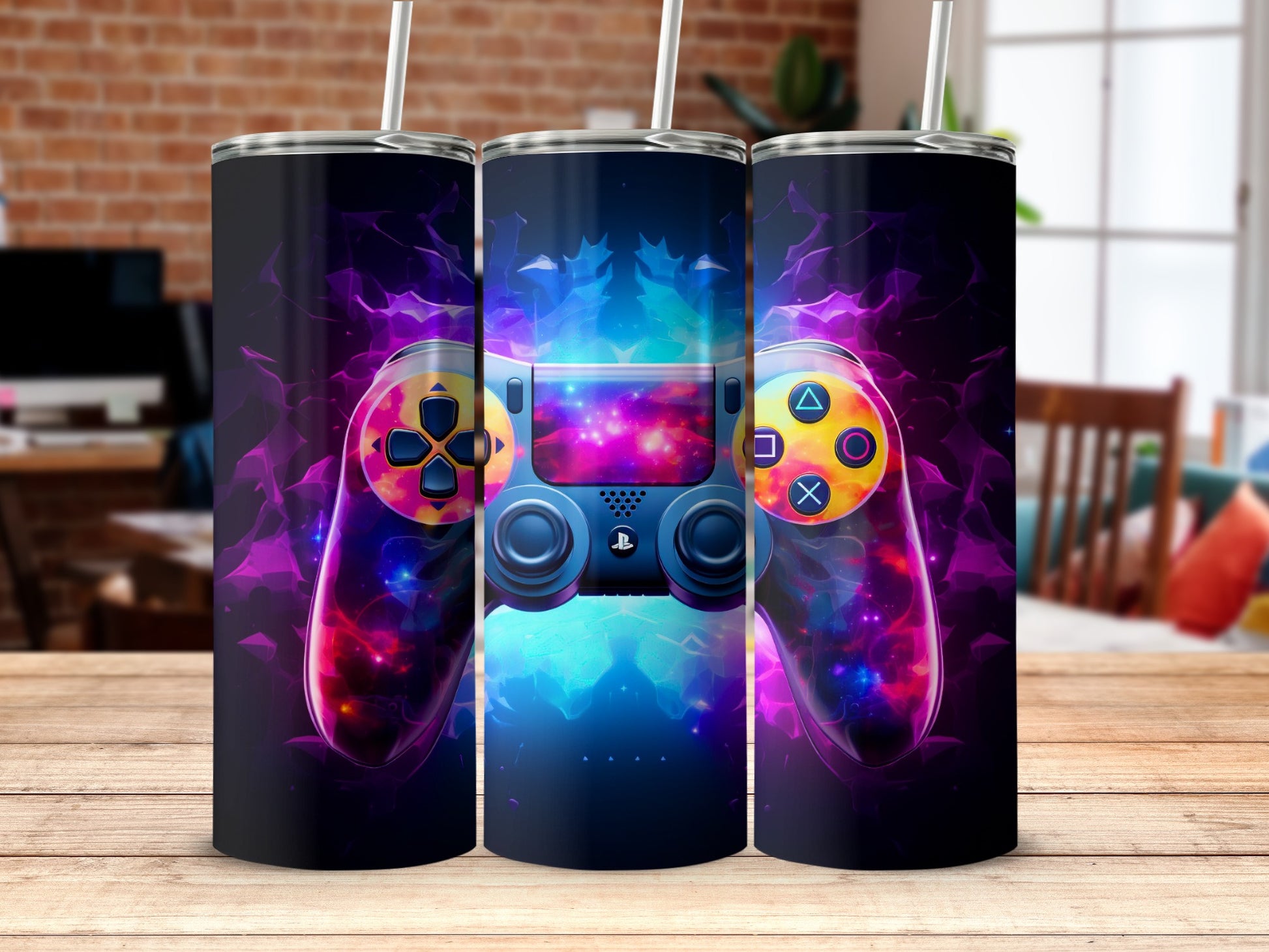 Vibrant Gaming Controller Design Tumbler Cup