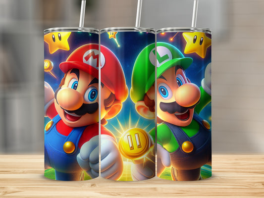 Colorful Mario and Luigi Design on Tumbler Set