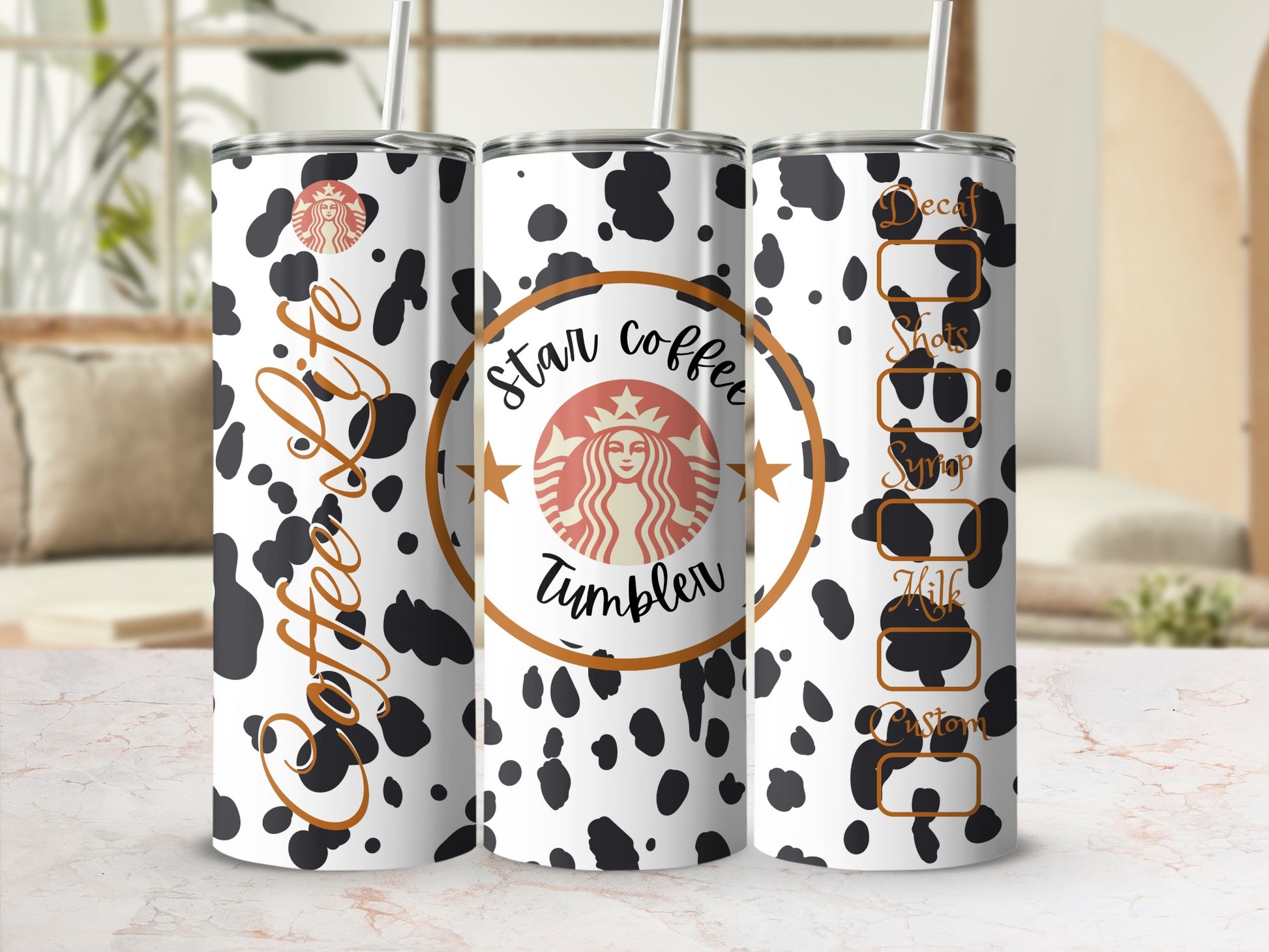 Coffee Life Star Coffee Tumbler Black and White Design