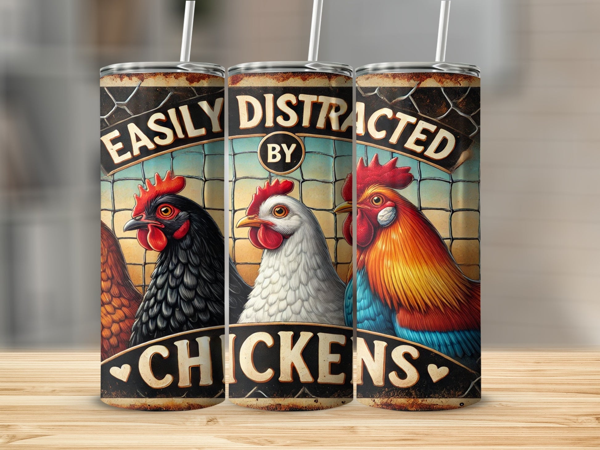 Easily Distracted by Chickens Design Tumbler